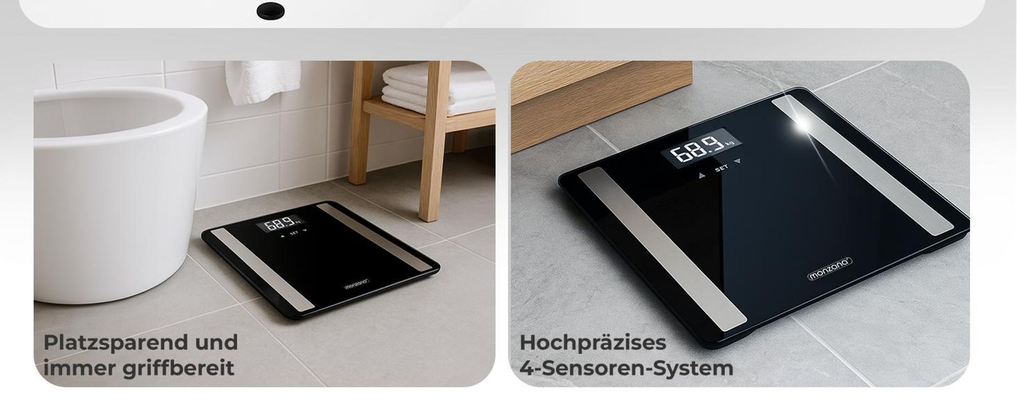 MONZANA Personenwaage Digital BIA Analyse Waage für 10 Nutzer 30x30cm