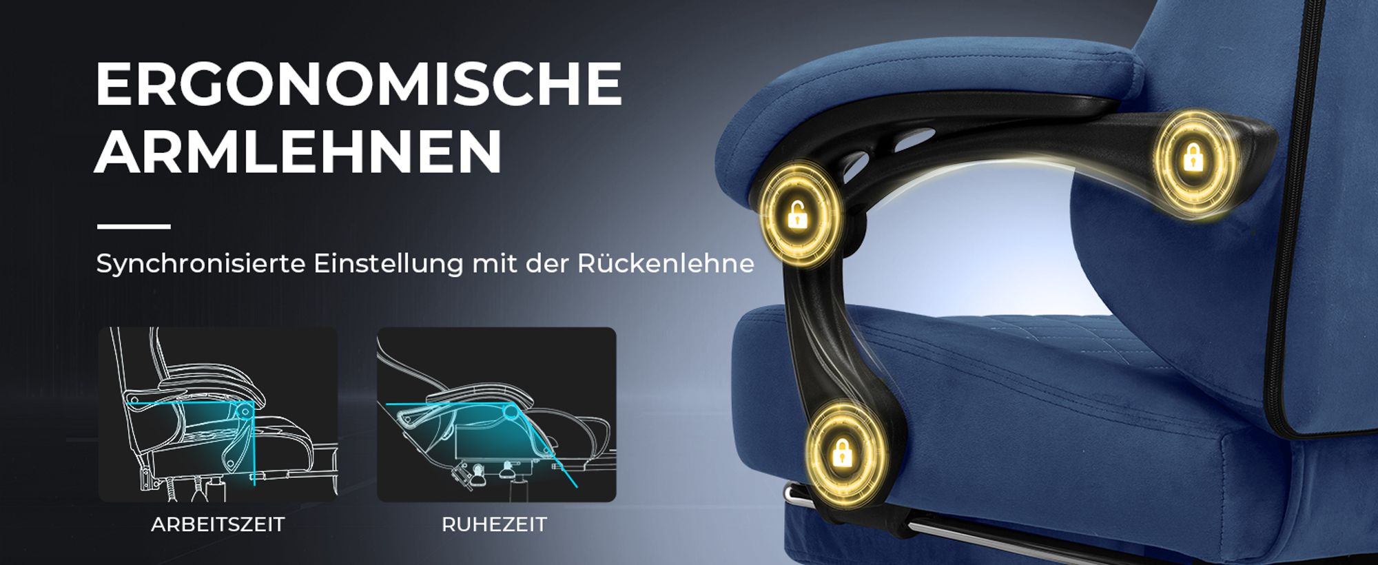 GTPLAYER Gaming Stuhl Stoff Gaming Chair Ergonomisch Bürostuh PC Stuhl,  Verstellbarer und Drehbarer Schreibtischstuh mit Fußstütze, Blau