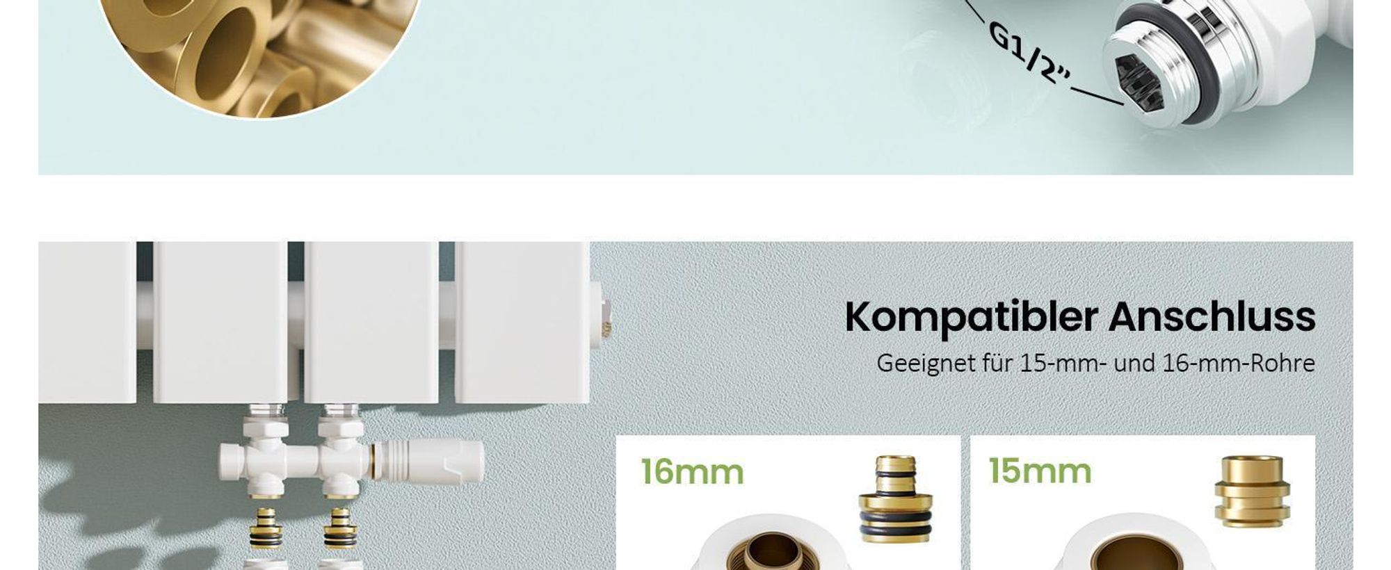 S'AFIELINA Multiblock Set für Heizkörper Anschlussarmatur, Weiß (1 St) Thermotstat Hahnblock Ventil Heizungszubehör Eck- und Durchgangsform