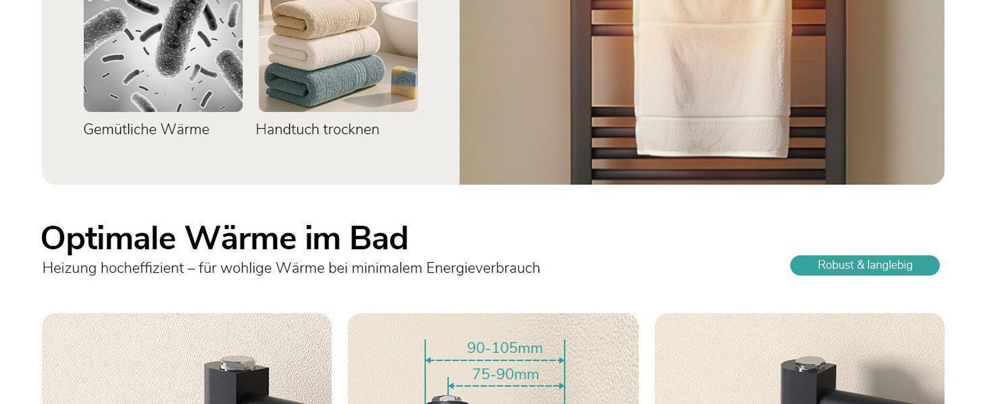 EMKE Badheizkörper Handtuchtrockner Heizkörper 60x160cm 761 Watt Leistung Anthrazit Mittelanschluss Heizung ohne Heizstab