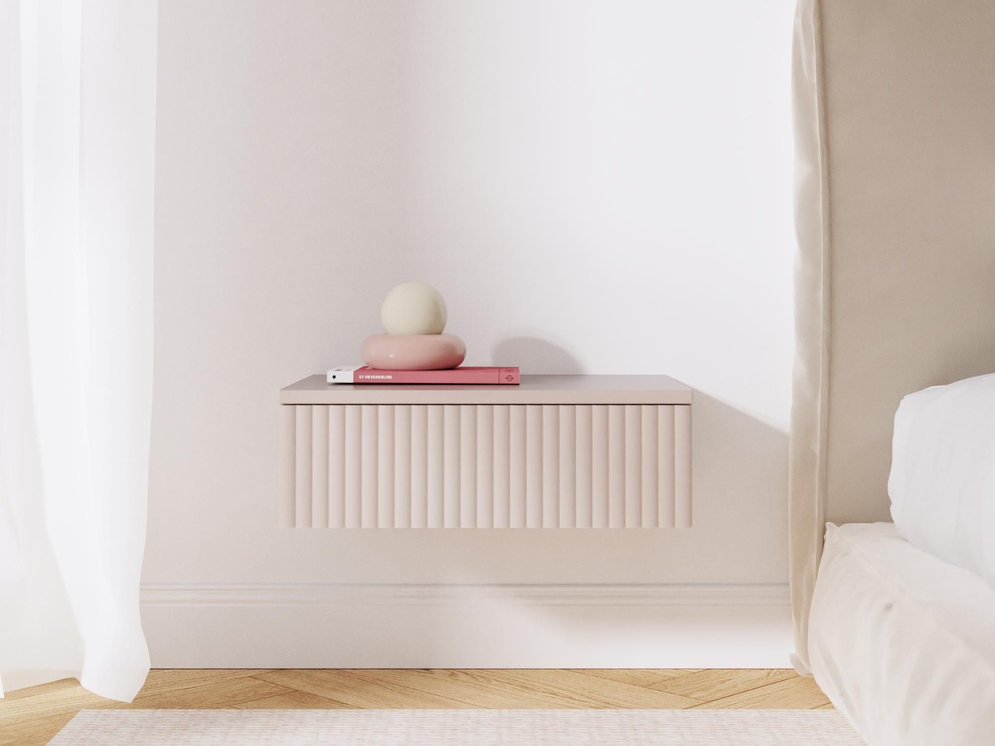 BEAUTYSOFA | Hängender Nachttisch SOFT Kaschmir, Schminktisch mit 1 Schublade und geriffelten Fronten, Push-to-Open-System, Moderner Wandregale