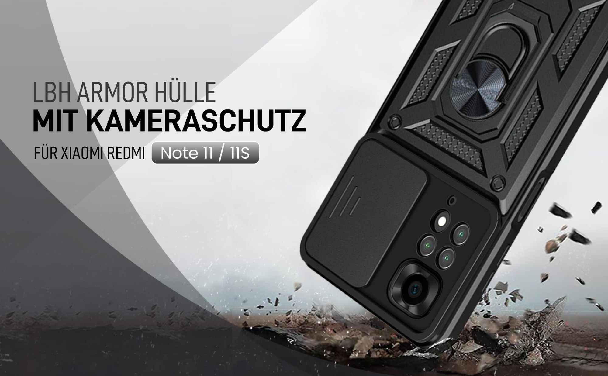 Schwarze Outdoorhülle mit Kameraschutz für Xiaomi Redmi Note 11
