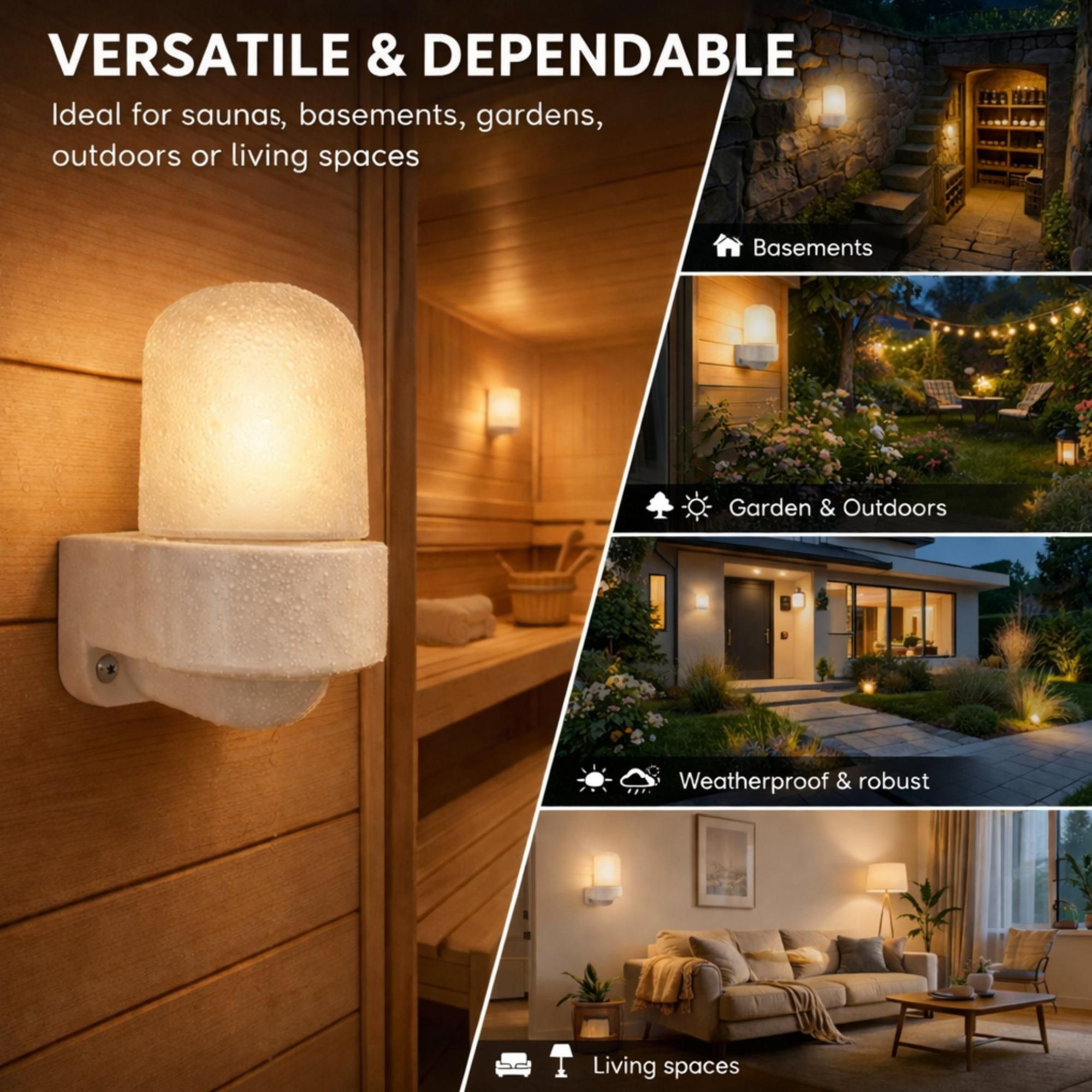 Porzellan Sauna Wandleuchte E27 IP54 mit Glaskuppel