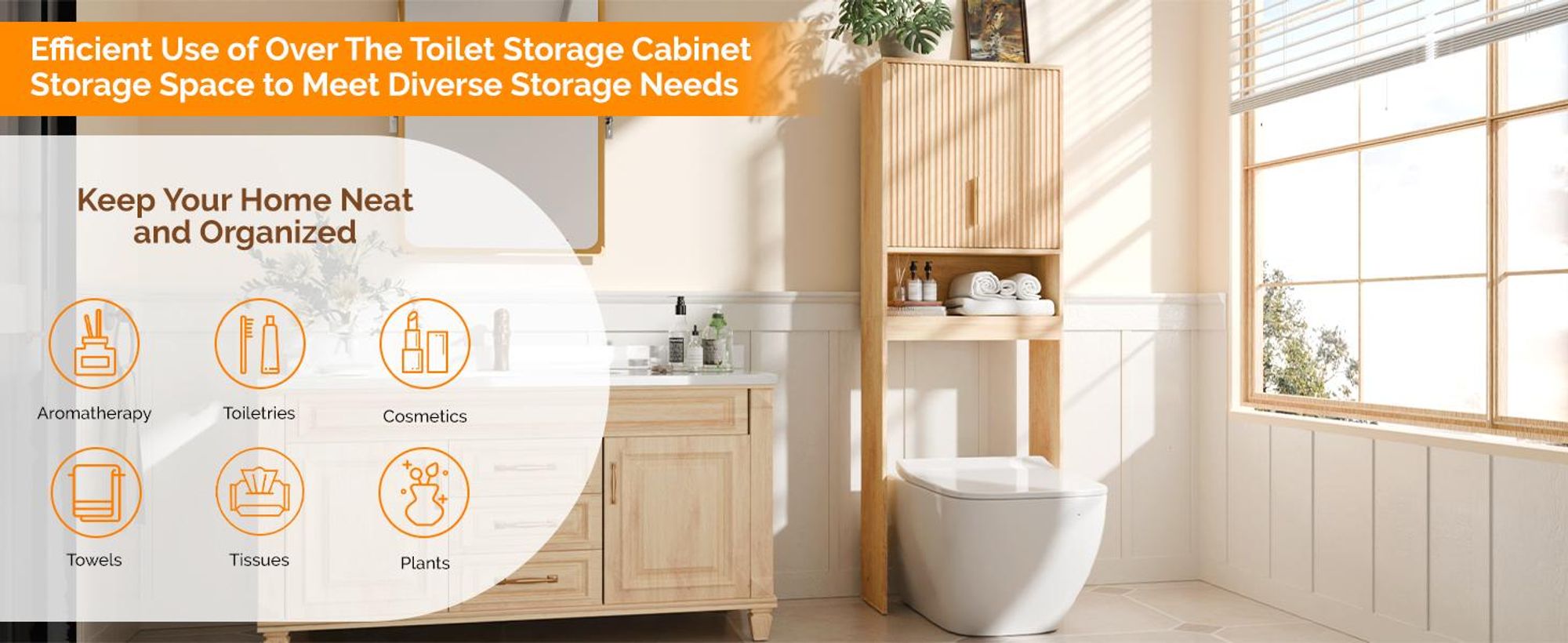 FCH WC Regal über Kleine Waschmaschine Toilette, mit 2 Türen, Verstellbarer Ablage, 60.5 x 25 x 173 cm, Eiche