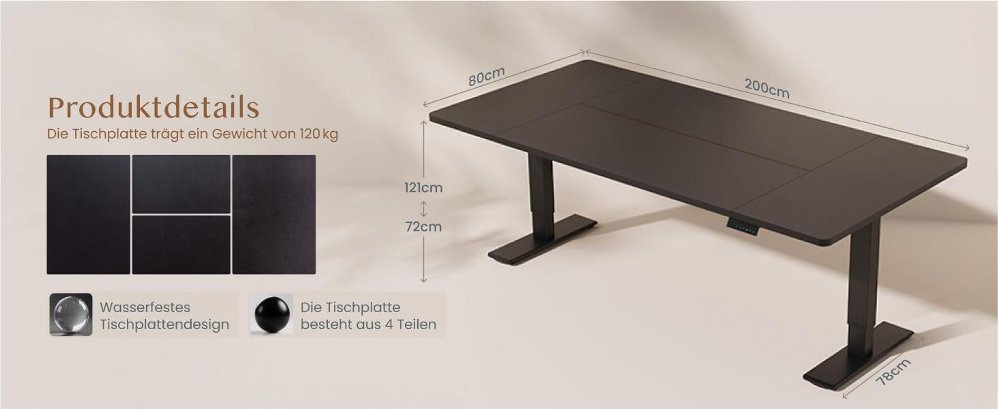 FLEXISPOT QB2 Höhenverstellbarer Schreibtisch Elektrisch 200x80cm, 2 STARKE MOTOREN, 120 kg Tragkraft, Antikollisionsschutz 4 Memory-Funktion(Schwarz)