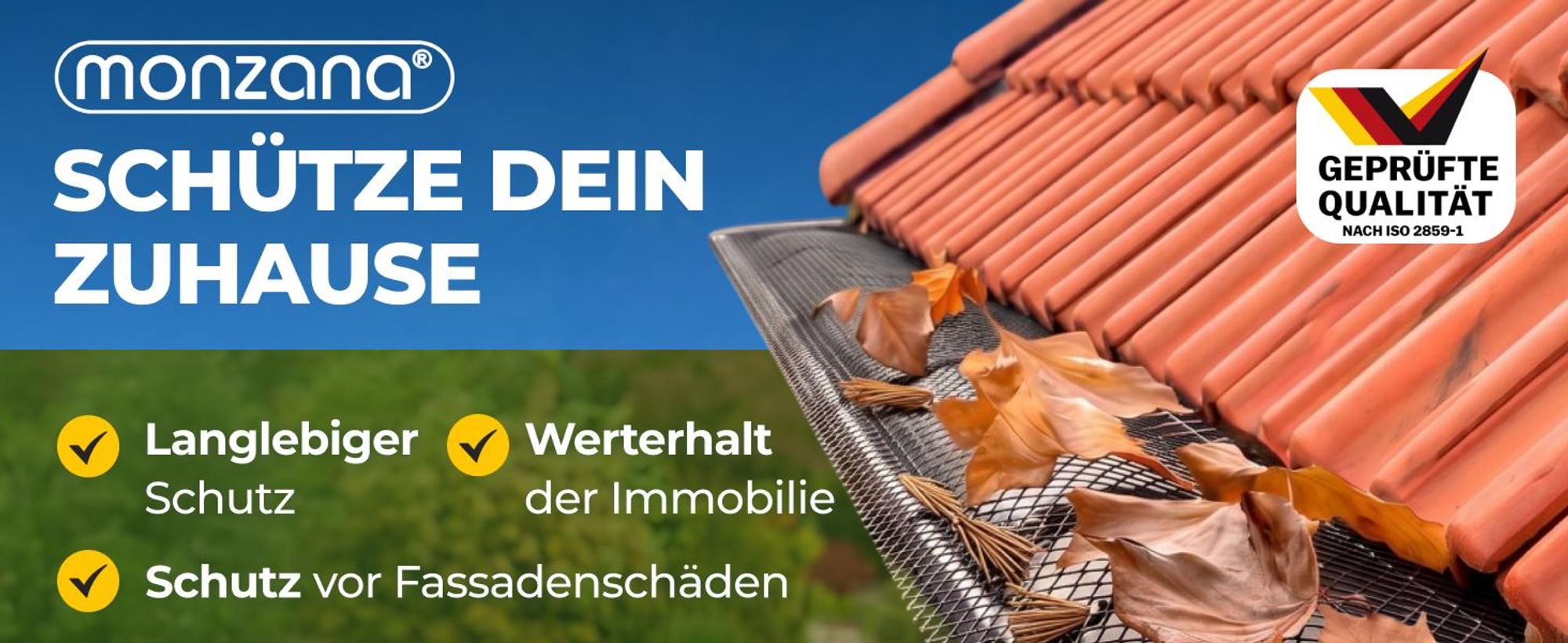 MONZANA® Dachrinnenschutz 7m inkl. 16 Befestigungsclips wetterfest Laubschutz Regenrinne Laubfang zuschneidbar schwarz