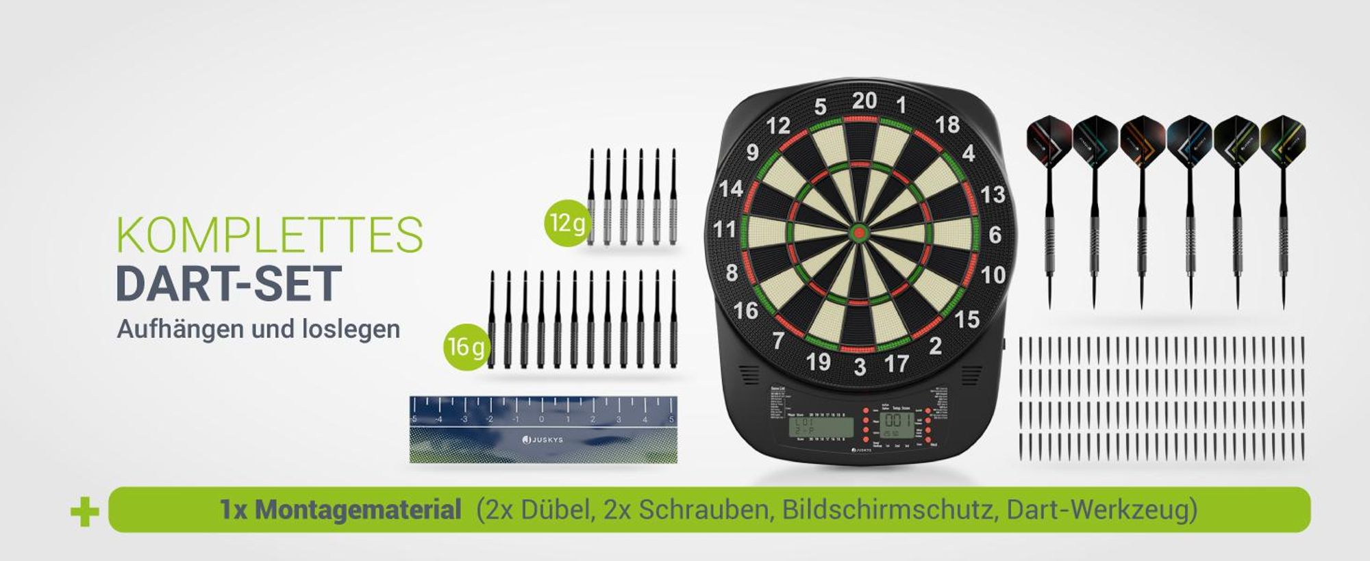 Juskys Elektronische Dartscheibe mit 32 Spielen & Zubehör – bis zu 8 Spieler