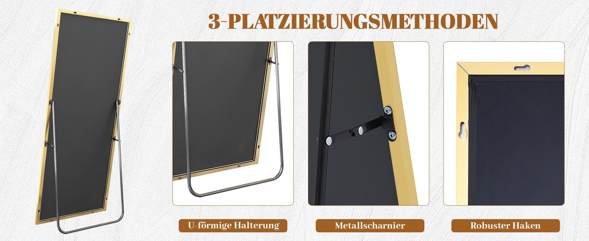 Koonmi 89x198 cm Große Standspiegel, Minimalistische schmaler Aluminiumrahmen, stehend oder hängend für Wohnzimmer und Schlafzimmer, Gold