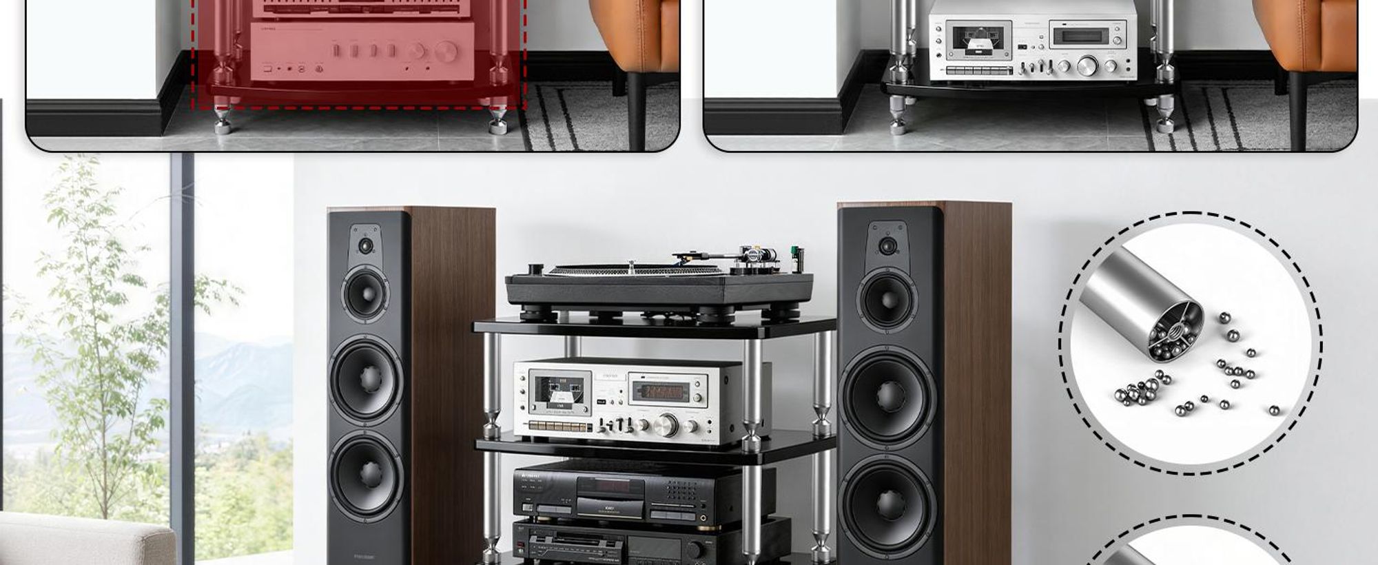 4 Etagen HiFi-Rack AV-Regal Medienregal mit Verstellbaren Fächern Phonoschrank TV-Ständer Lautsprecher-Rack für Plattenspieler Verstärker HiFi-Geräte