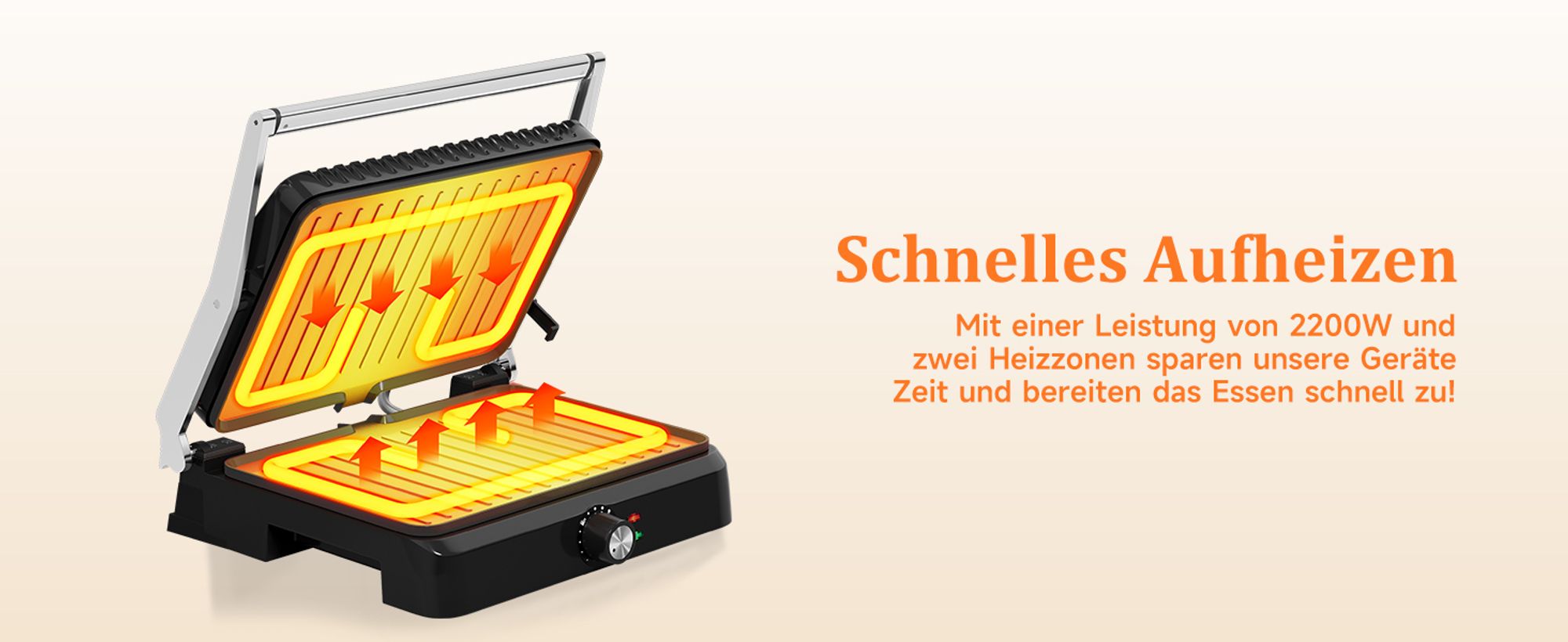 HOMELUX Kontaktgrill Tischgrill 2200W, Sandwichmaker, Panini Grill Multifunktion mit Auffangschale Antihaftbeschichtung Platten 34x23cm, Schwarz