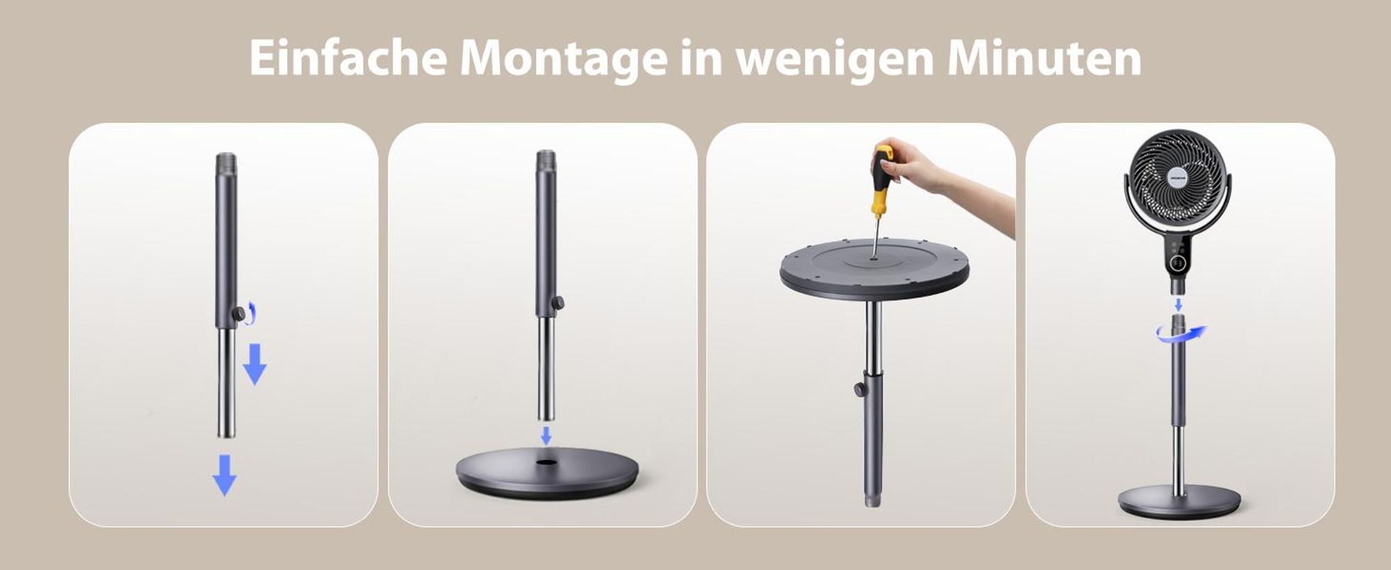 Aigostar 2-in-1 Luftumwälzer Standventilator, DC-Motor, 3D-Oszillation, 8 Stufen, leise 23dB, 12H-Timer, Fernbedienung, höhenverstellbar 80-105cm