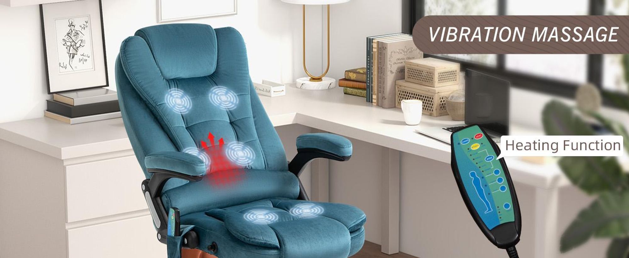 Fotel biurowy Vinsetto z funkcją masażu, ergonomiczny fotel biurowy z ogrzewaniem, funkcją odchylania, funkcją bujania, regulacją wysokości, obrotem o
