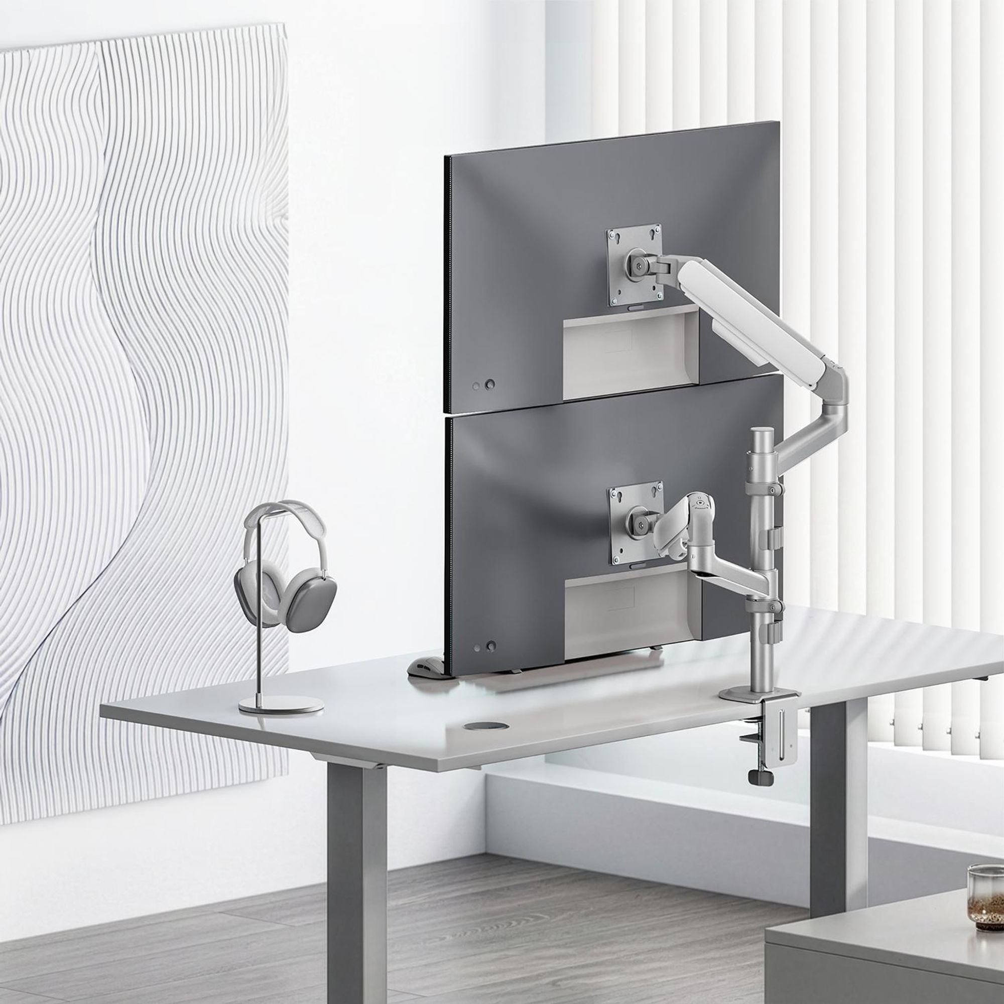 Ergo Office-Halterung/Aufhängung für 2 Monitore Gasfeder, 17"-32" 1-10 kg mattweiß ER-692 W