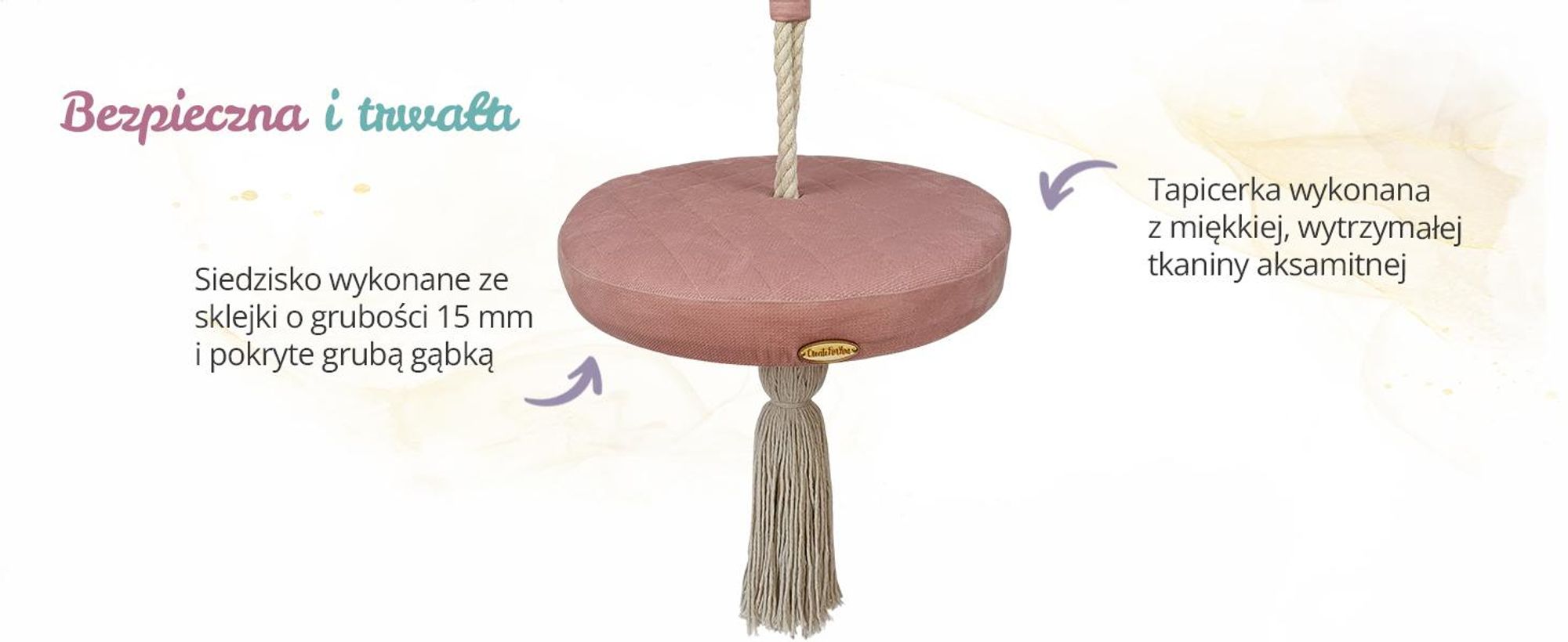 Create for you® - Huśtawka Ring dla Dzieci Domowa, z Liną Bawełnianą, Bujak Okrągły Dziecięcy Indoor, Miękkie Siedzisko, Średnica 36 cm - Beż