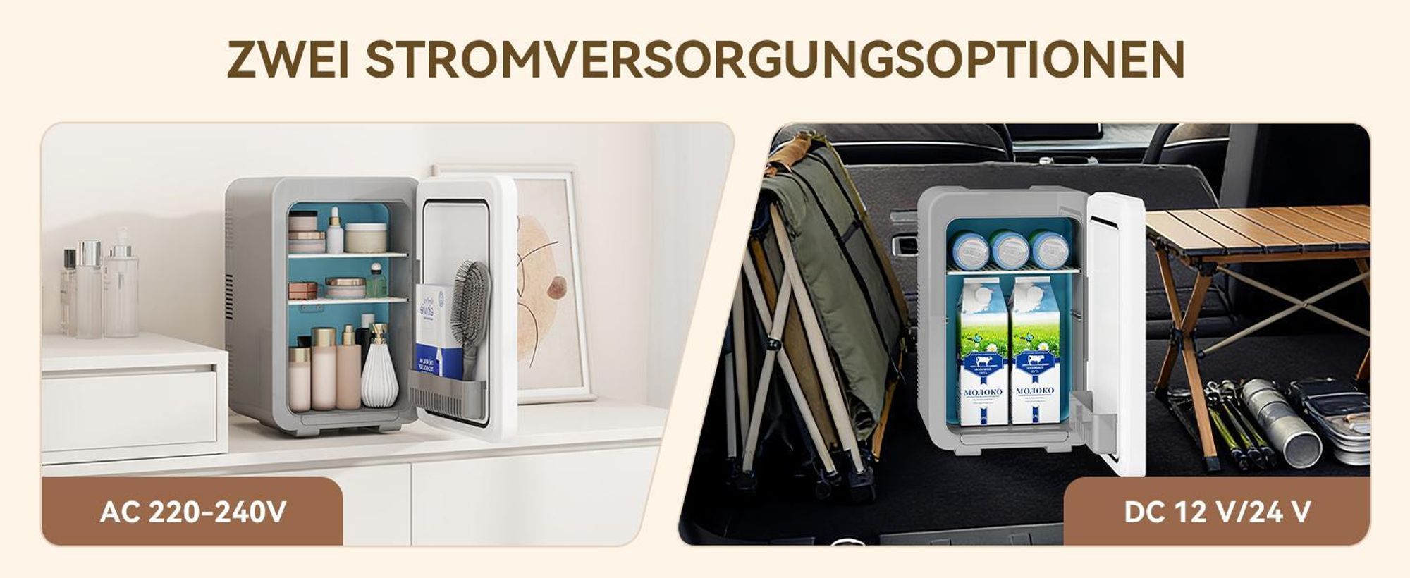 Puluomis Mini Kühlschrank 10L, 2 in 1 Warm- und Kühlbox tragbar Ultra-Leiser Auto Kühlbox (<30dB) 12V/220V /230V AC/DC für Getränkedosen, Snacks Grau
