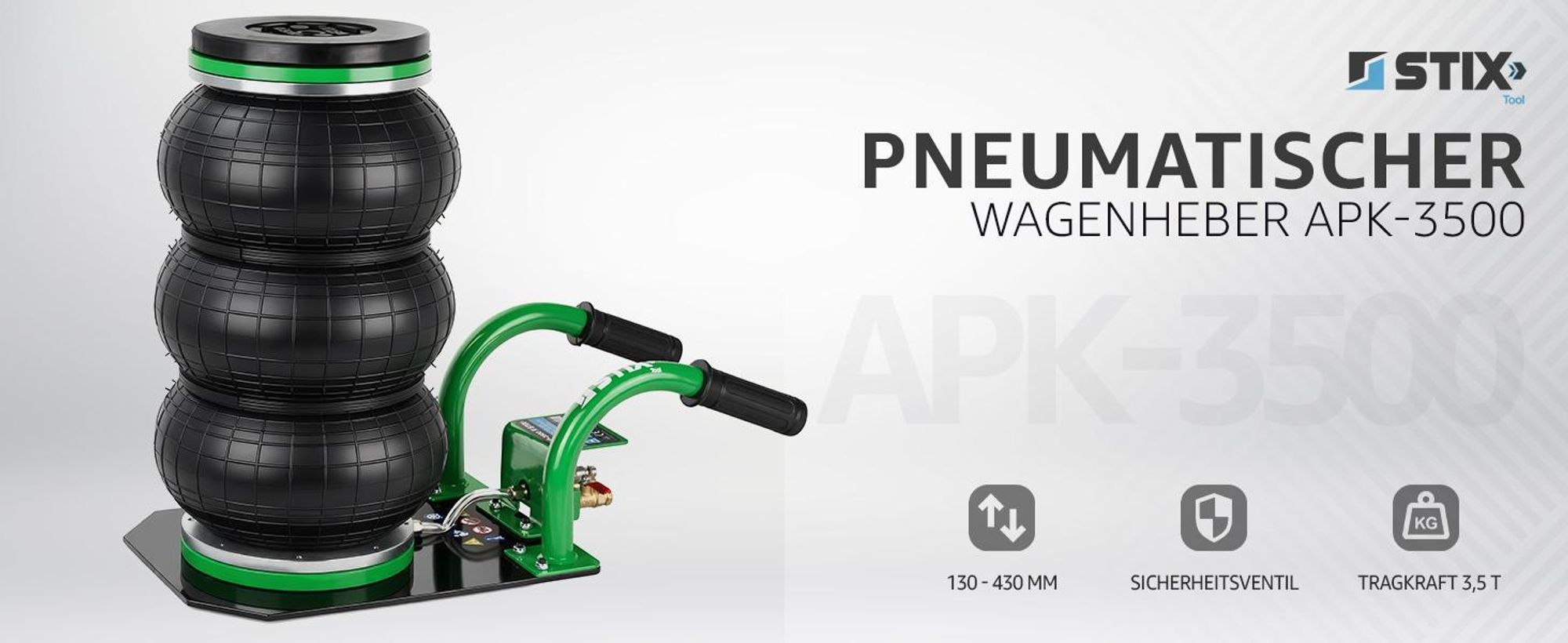 Pneumatischer Wagenheber APK-3500 3,5T mit Hubhöhe 130–430 mm