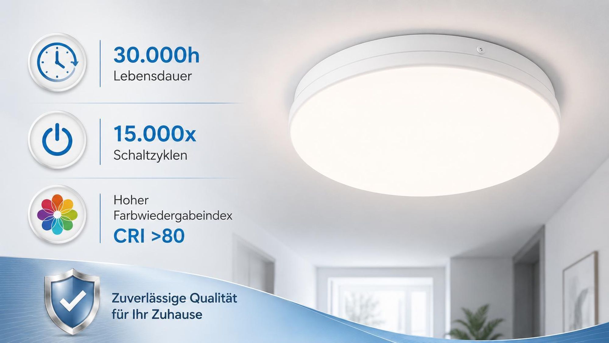 MasterLED LED Deckenleuchte IP44 12W 840lm Neutralweiß 4000K Flach Rund Modern Deckenlampe für Flur Küche Badezimmer