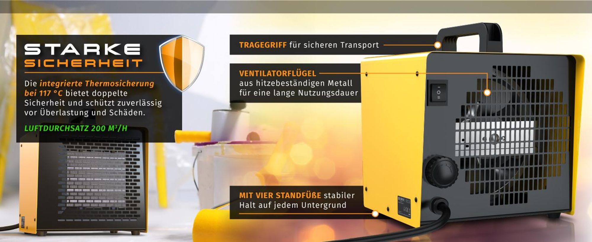 Brandson Baustellen-Heizlüfter 3000 W, Sicherheitsfunktionen