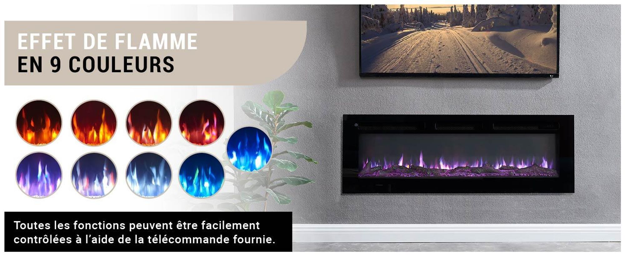Cheminée électrique encastrable BALDERIA Leif 50 – Puissance de chauffage jusqu'à 1 800 W, noire