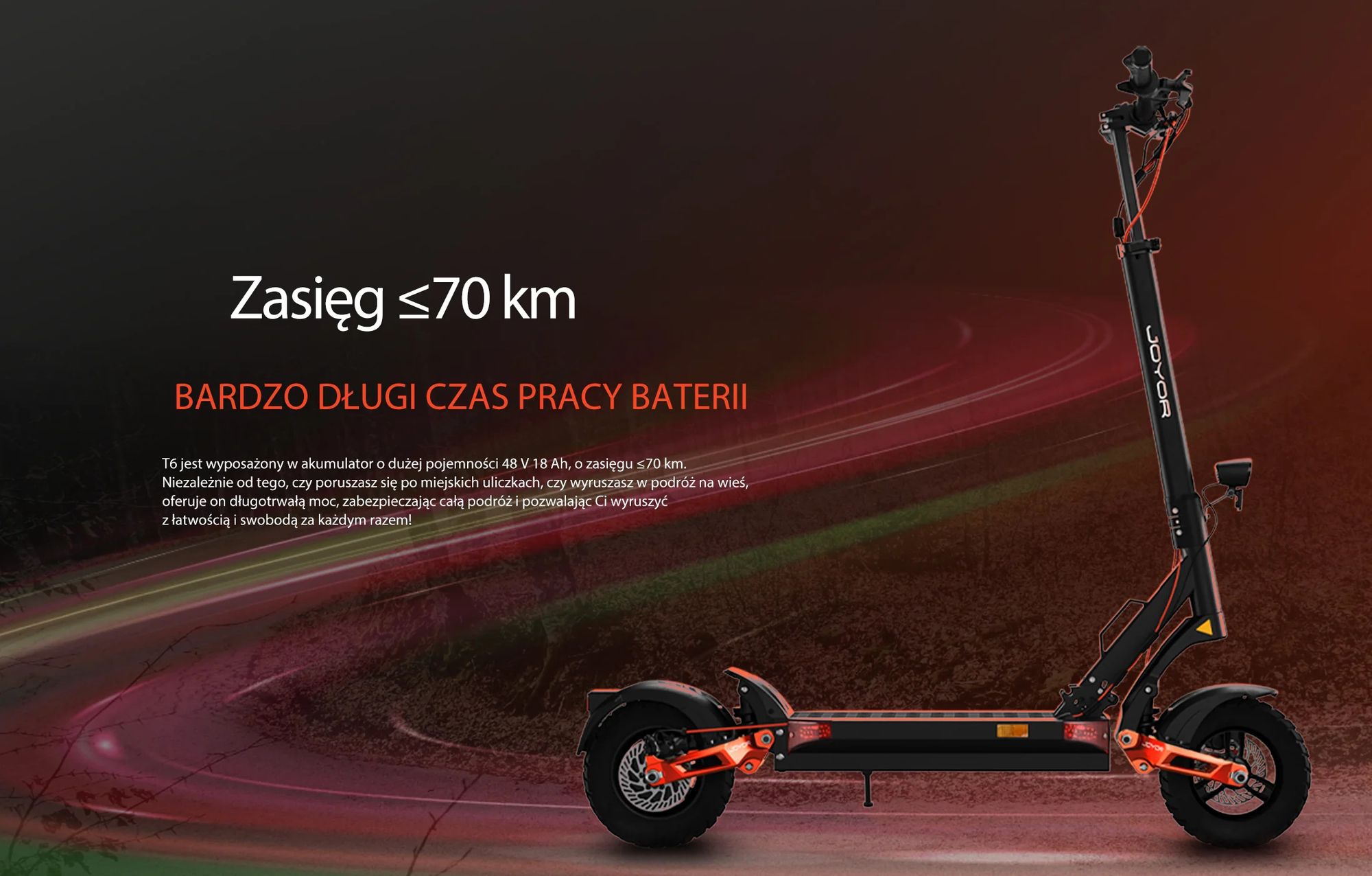 JOYOR T6 Składana Hulajnoga Elektryczna - Silnik 600W Baterią 48V18AH 10-calowe Opony Dyskowymi Hamulcami - Czarny