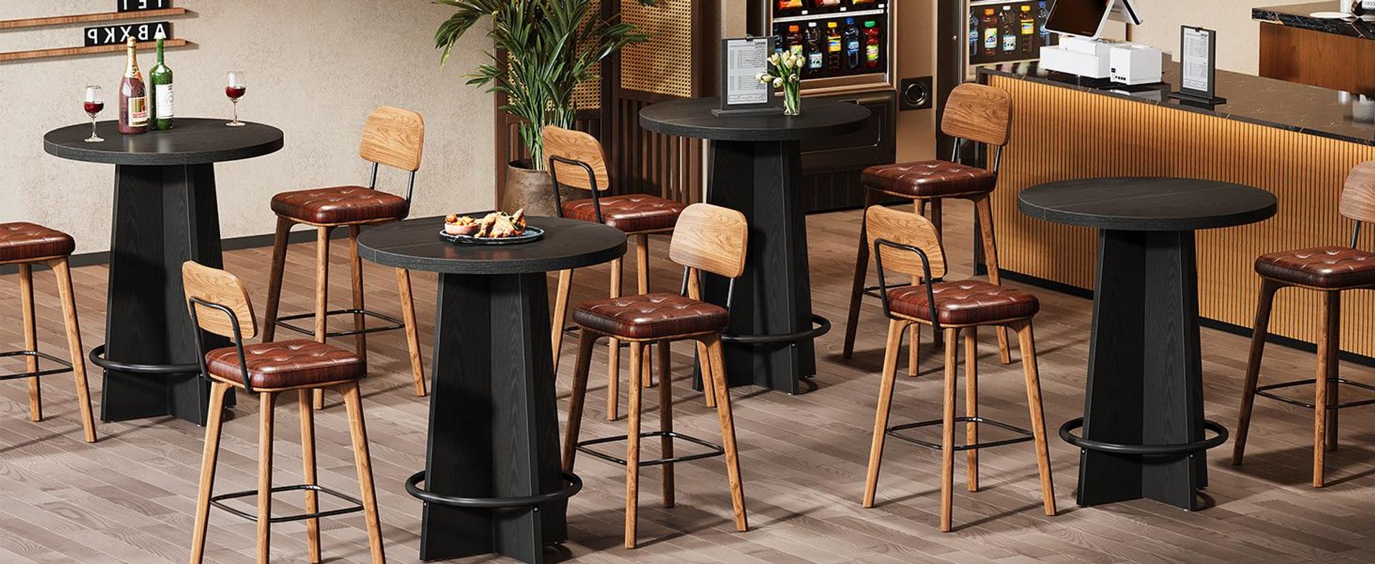 Tribesigns Runder Bartisch, 94 cm hoch, aus Holz, Bistrotisch mit Sockel und Metallring-Fußstütze für Kaffeehaus, Zuhause, kleiner Raum (nur Tisch)
