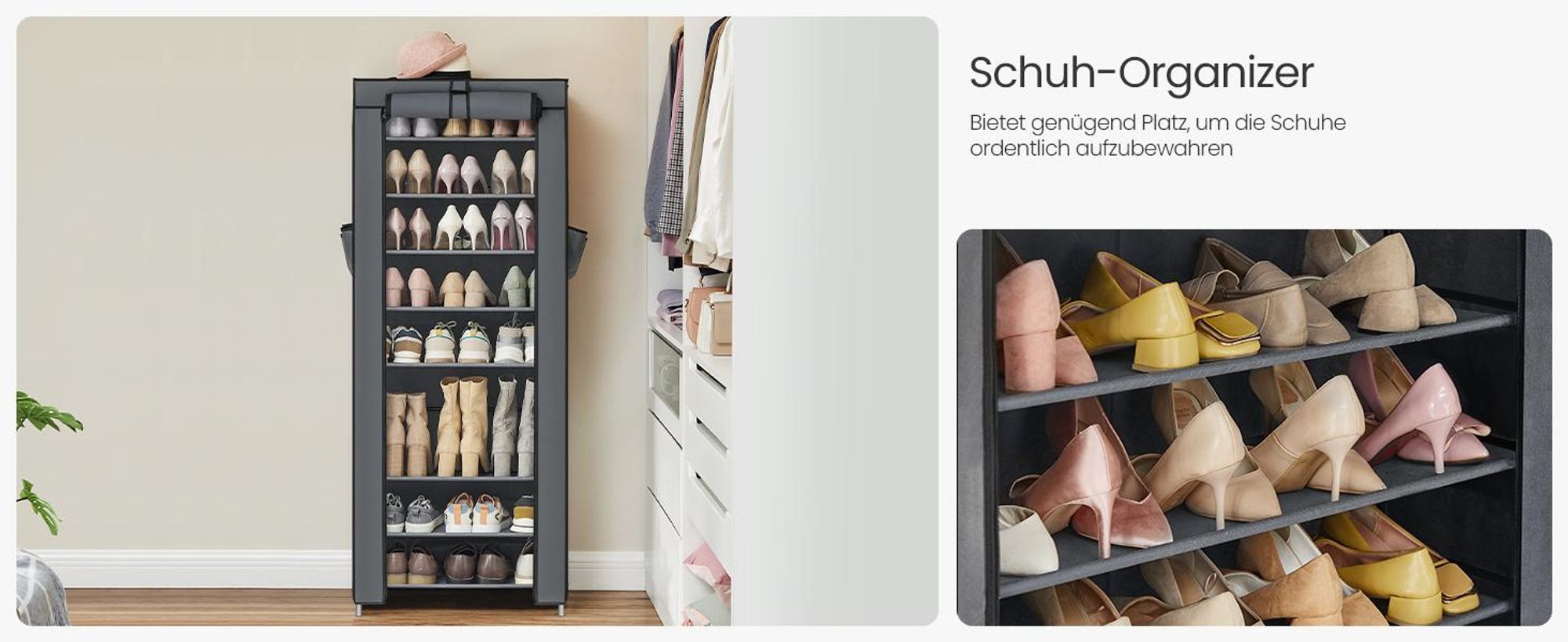 SONGMICS Schuhschrank 10 Ebenen Schuhregal 160x58x28 cm grau