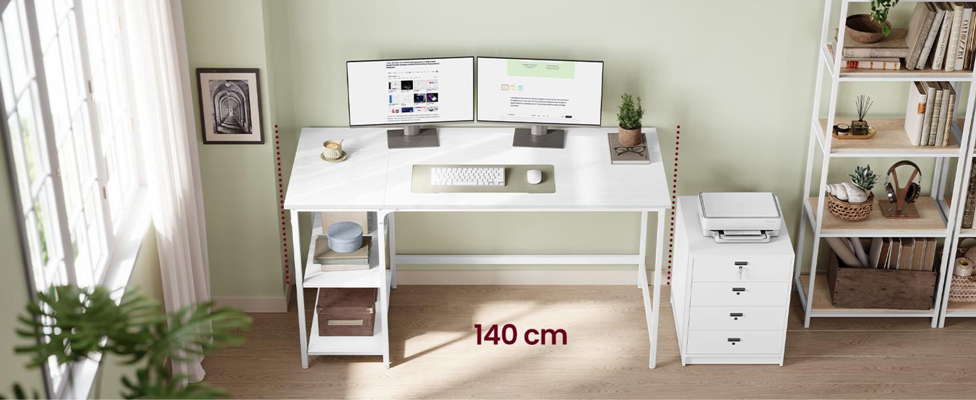 VASAGLE Schreibtisch mit 2 Regale Computertisch 100 x 75 x 60 cm weiß