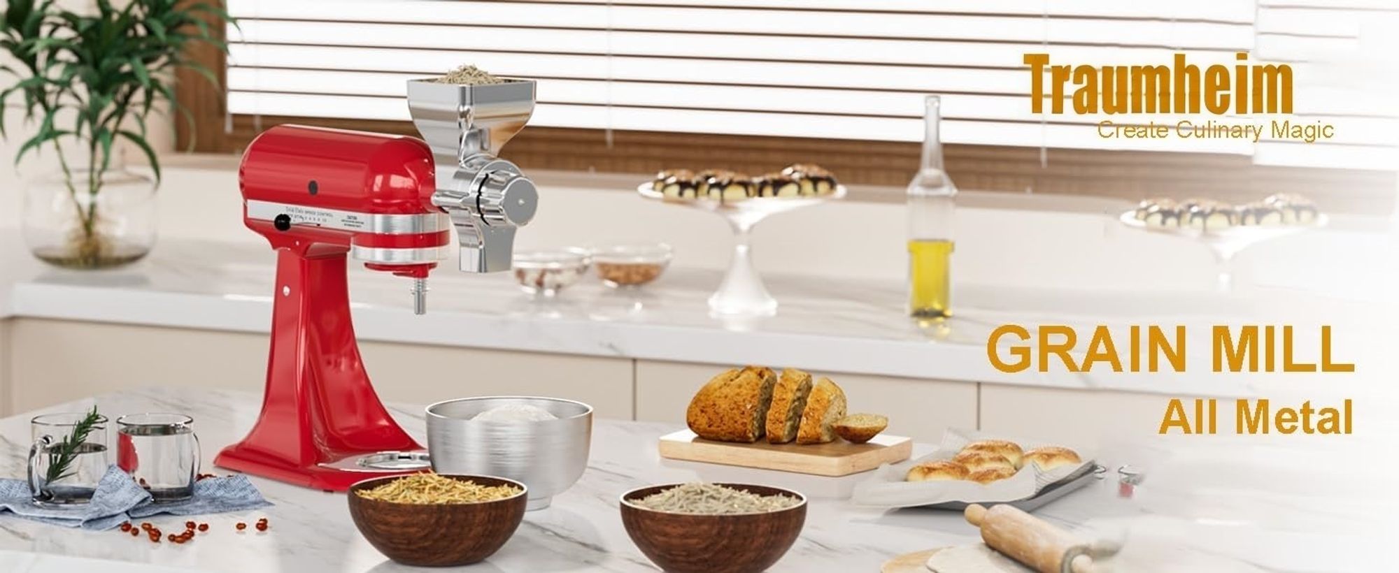 Traumheim®Mühlenvorsatz für KitchenAid Getreidemühle