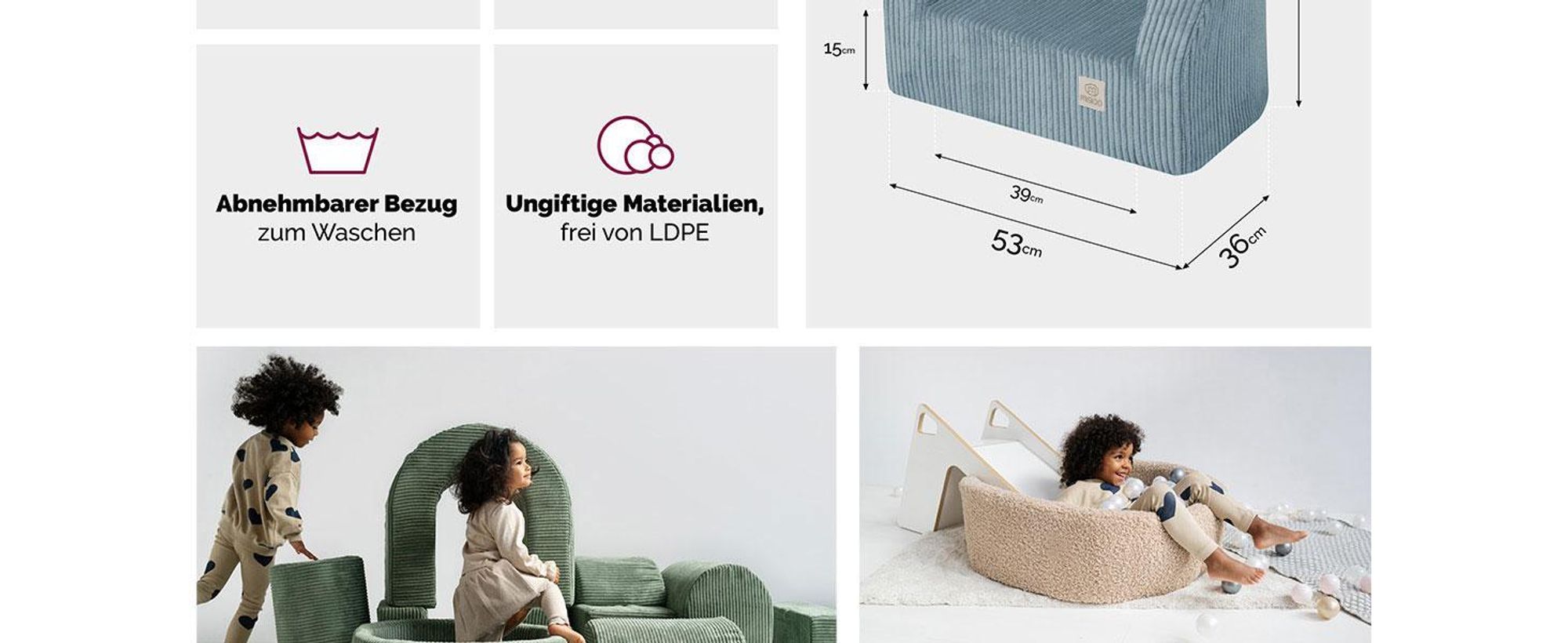 MISIOO Kindersessel Ab 1 Jahr – Corduroy Premium Sessel Kinder - Stabil Und Weich - Ergonomisch Gepolstert - 40x53x36 cm