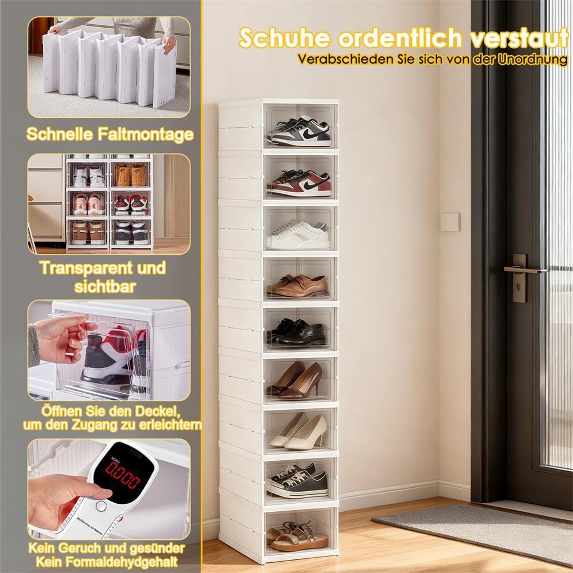 Schuhschrank aus Kunststoff Schuhregale Schuhständer 9 Fächer Regalsystem Schuhablage 157.5x34.5x25.5cm