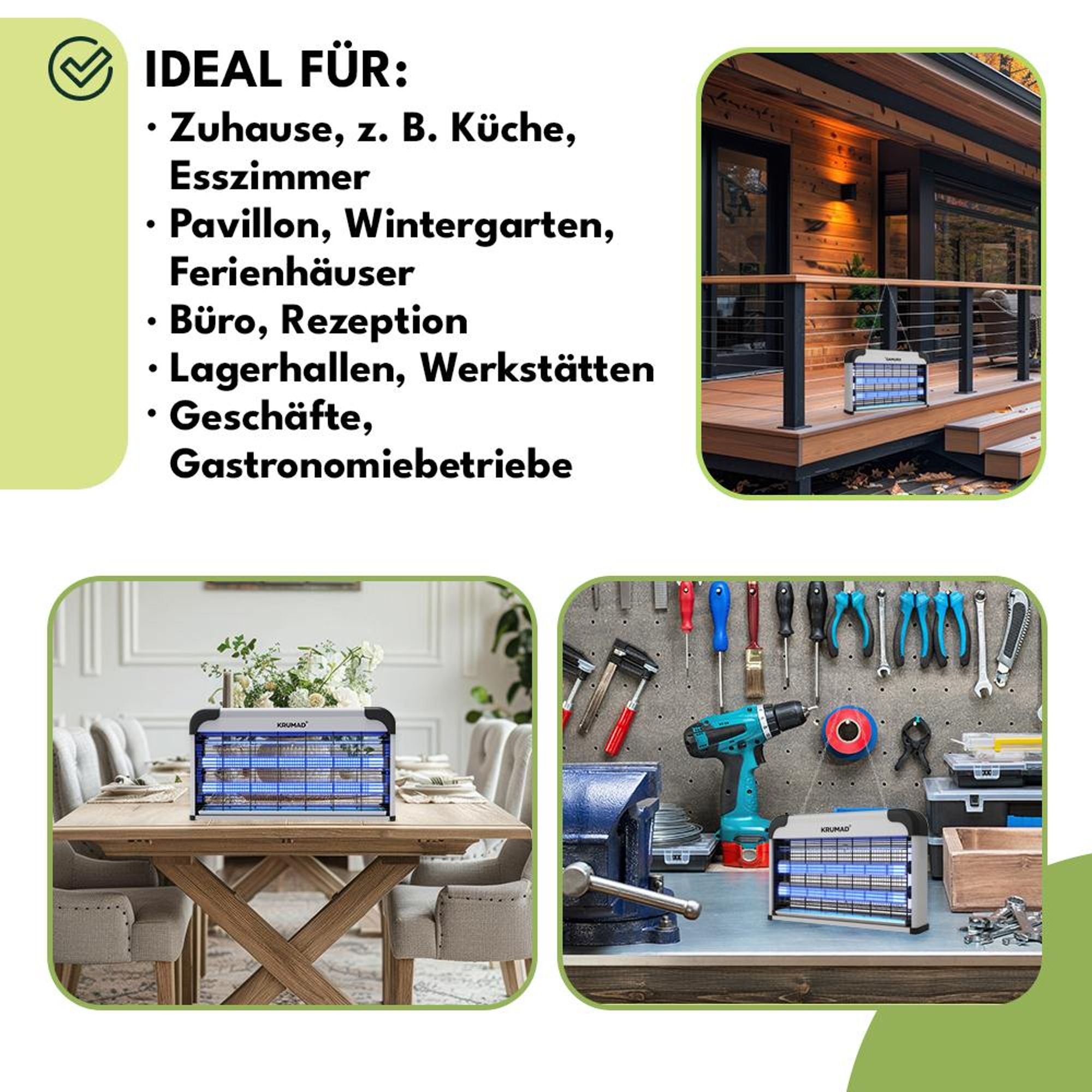 KRUMAD Insektenvernichter Elektrisch 30W – UV Mückenlampe mit Kette zum Aufhängen – Fliegenfalle für Innenbereich, leise & chemikalienfrei, bis 80 m²