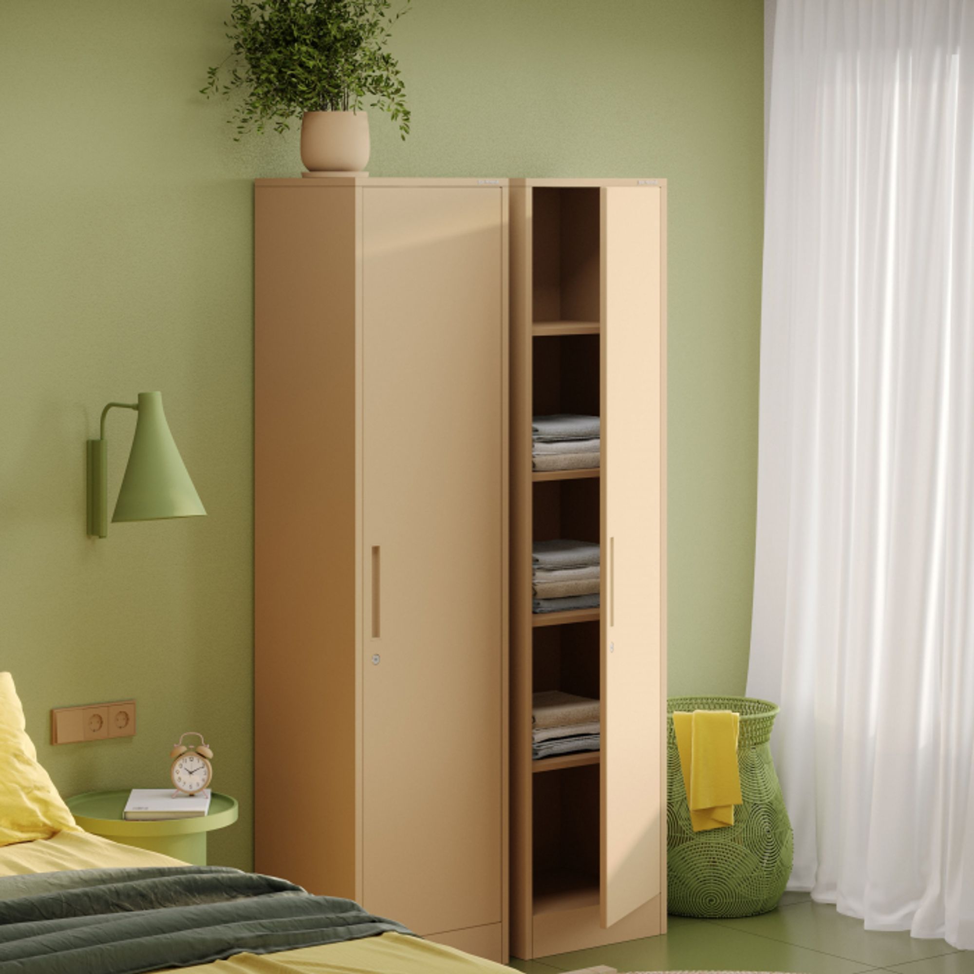Büroschrank Aktenschrank Metallschrank Lagerschrank 4 Fachböden Flügeltür Pulverbeschichtung Stahlblech 185 cm x 45 cm x 40 cm Farbe: Beige