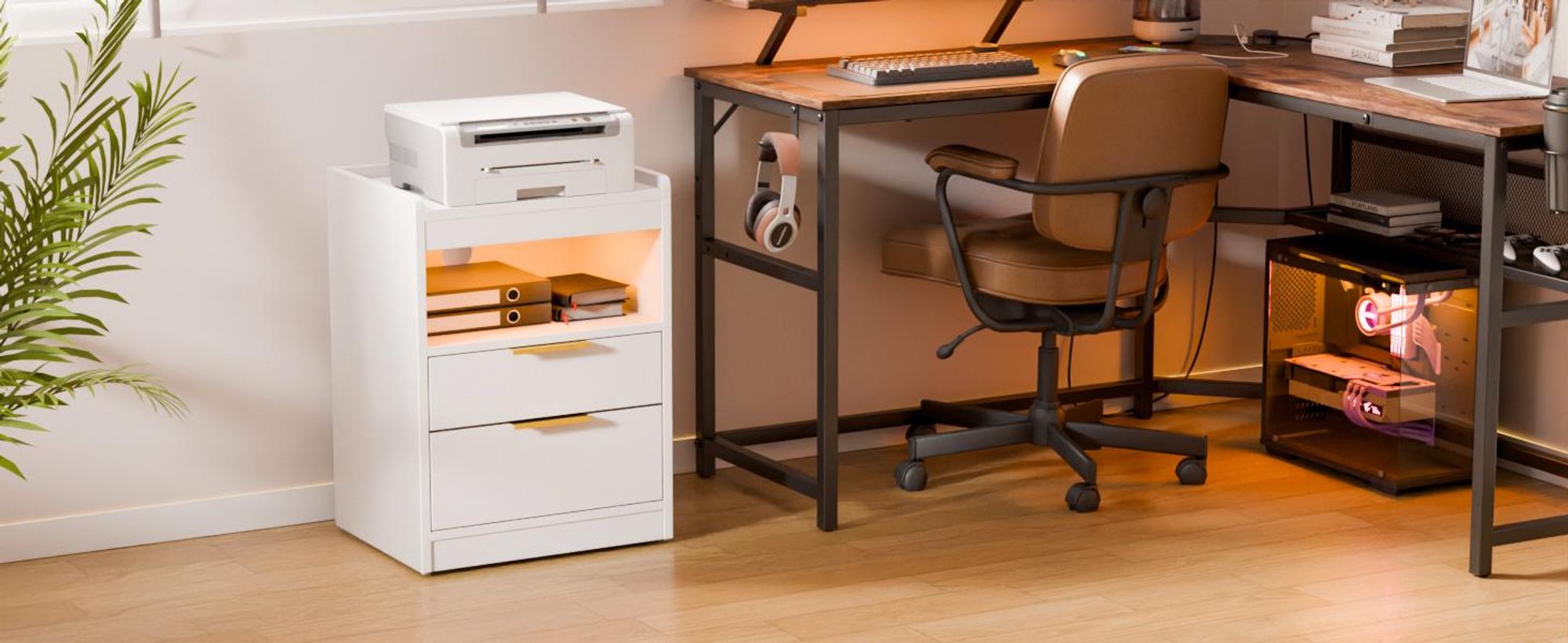Mondeer Nachttisch mit LED-Beleuchtung & USB-Ladestation, Moderner Beistelltisch mit 2 Steckdosen, Doppel-USB, 3 Schubladen und Staufach Weiß