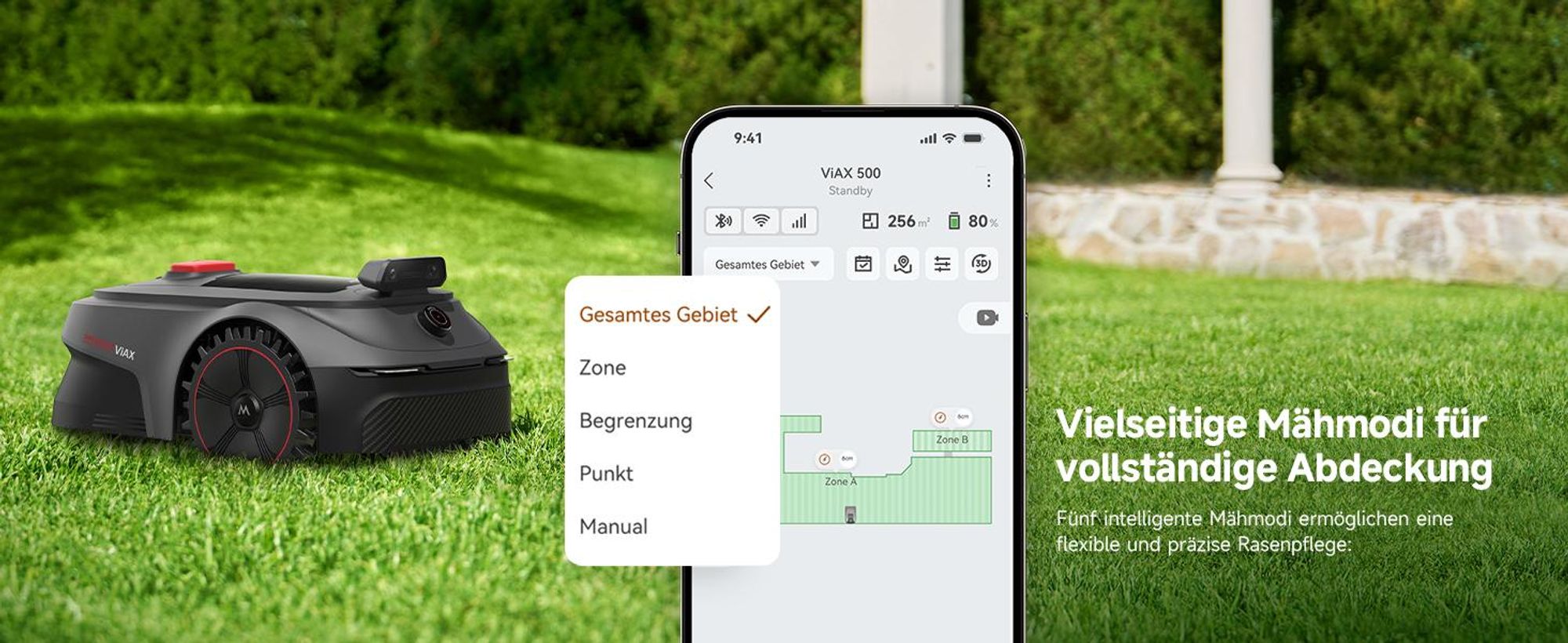 MOVA ViAX 500 Mähroboter ohne Begrenzungskabel, 360° LiDAR + KI Navigation, UltraEyes™ 2.0, automatische Kartierung, bis 500 m²