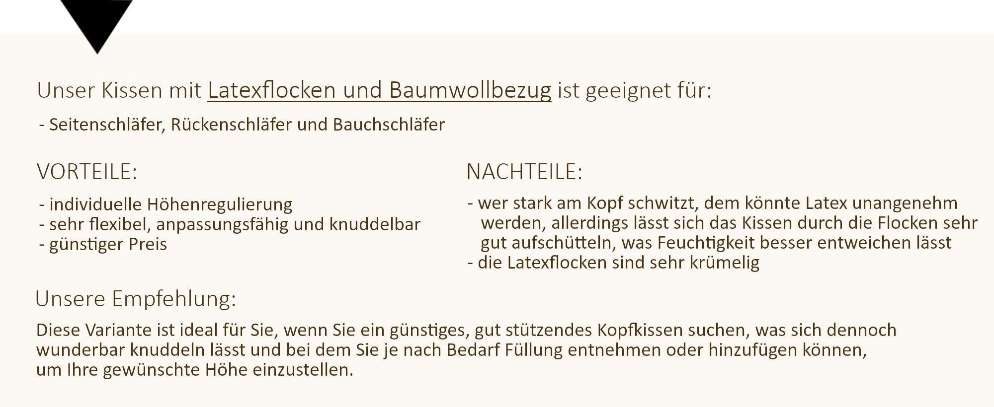 Latex Flocken Kopfkissen Kuschelzeit in 40x80 cm - Nackenstützkissen mit individueller Höhenregulierung