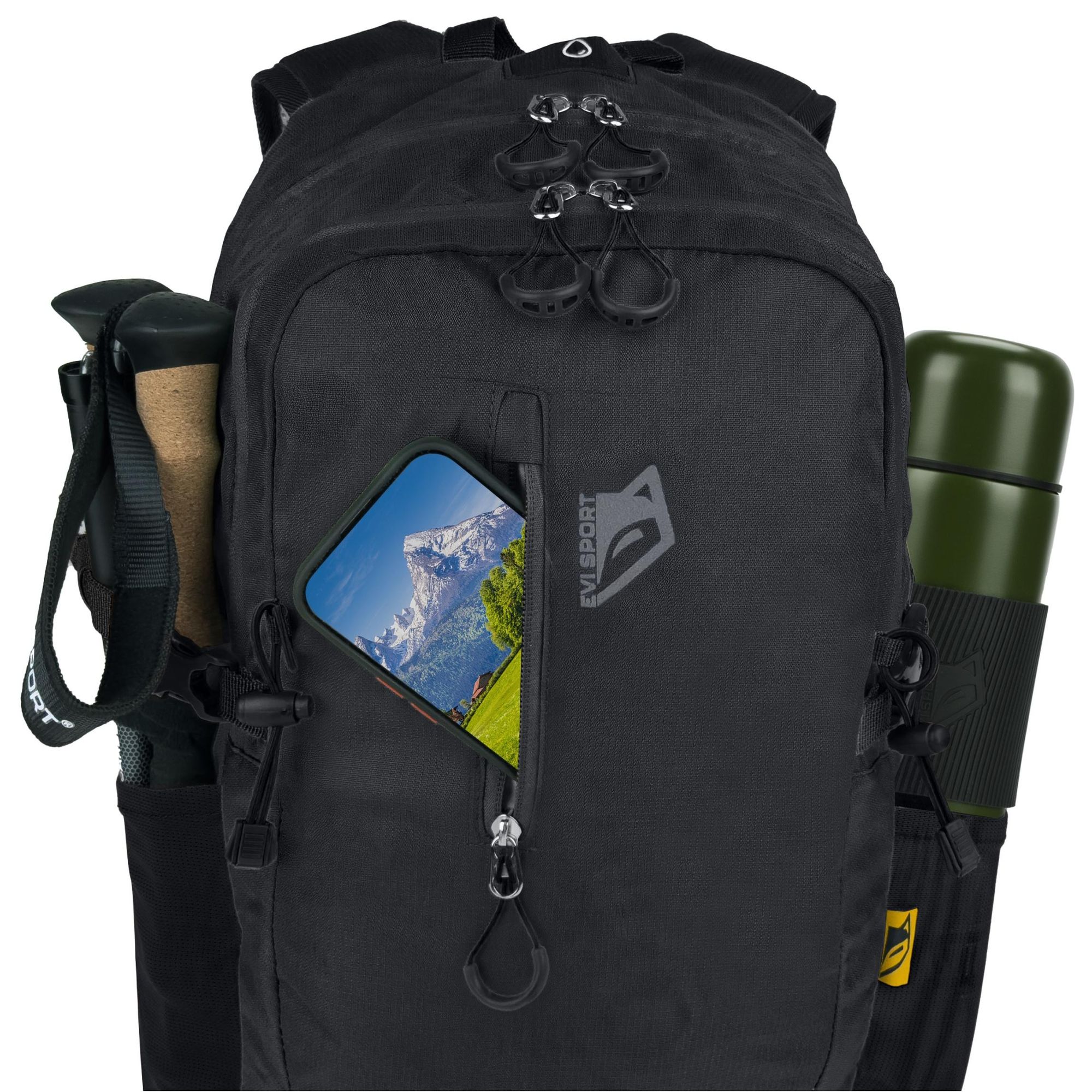 Wanderrucksack 25L Trekkingrucksack Herren & Damen, Titan-Core™ Nylon Outdoor Rucksack mit Regenschutz & Laptopfach, EVI SPORT Trailpack Schwarz