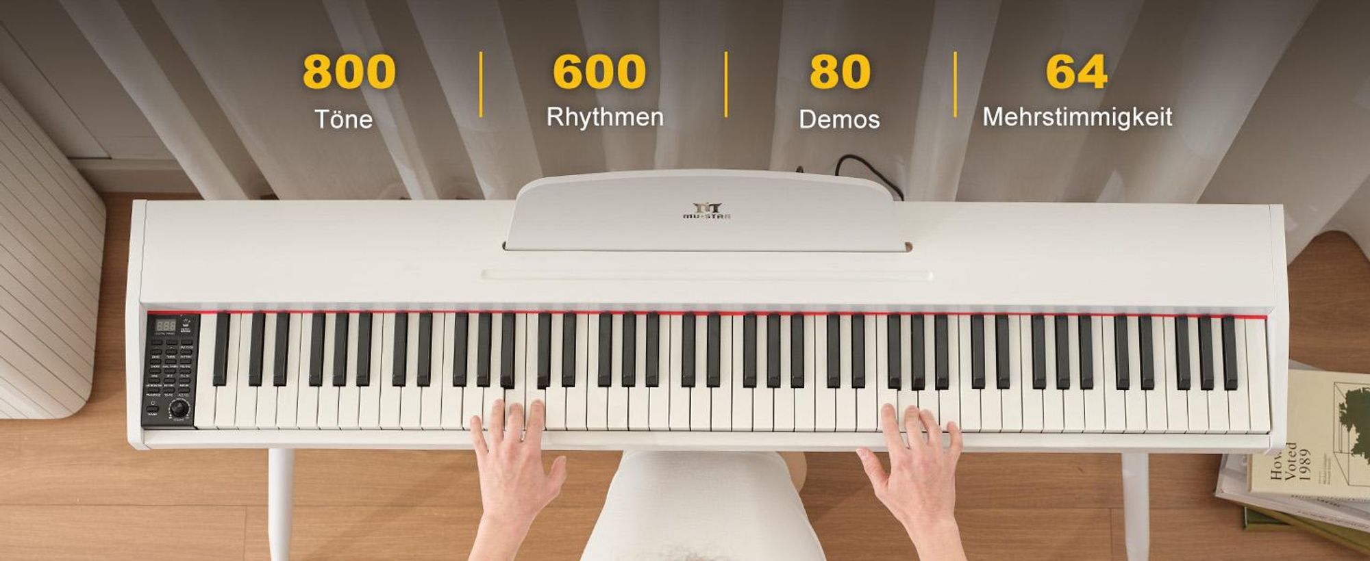MUSTAR Digitalpiano 88 gewichtet Tasten mit 3 Pedalen für Anfänger, Kopfhöreranschluss, Split/Dual Voice, USB/MIDI,Weiß