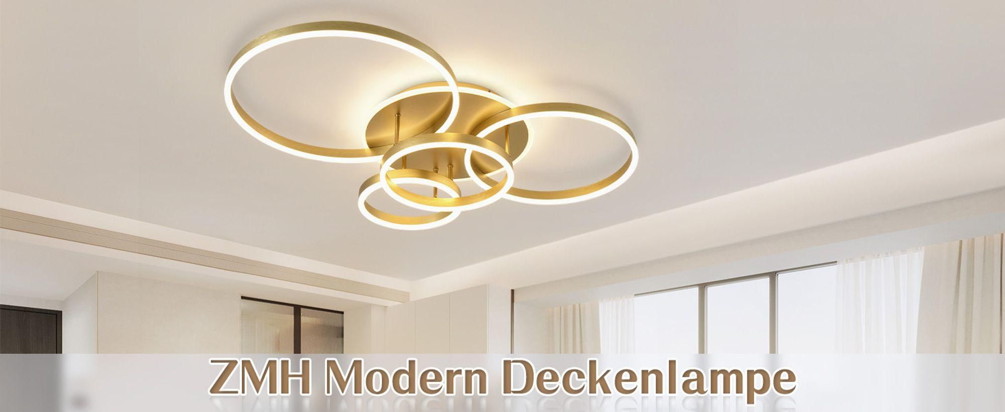 ZMH LED Deckenleuchte 98CM Deckenleuchten 90W Dimmbar Deckenlampe mit Fernbedienung Gold 4 Ring Deckenbeleuchtung für Schlafzimmer Küche