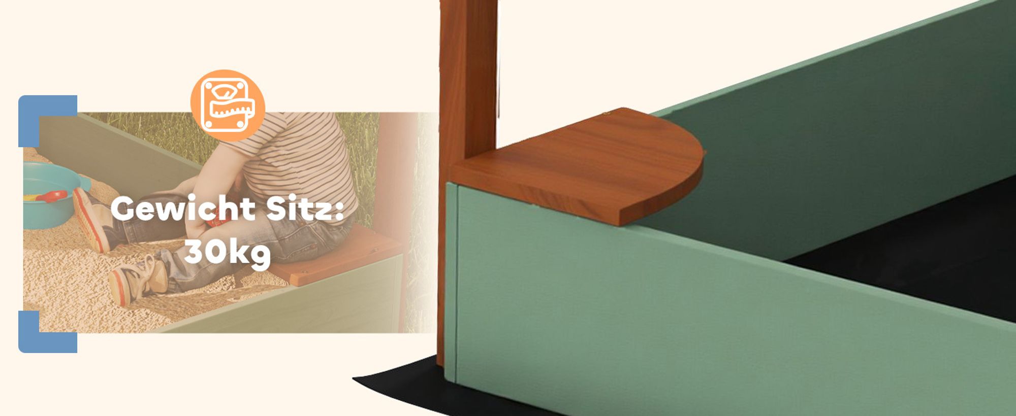AIYAPLAY Sandkasten mit Dach 116x112,5cm Sandkiste aus Holz für 3-6 Jahre Kinder