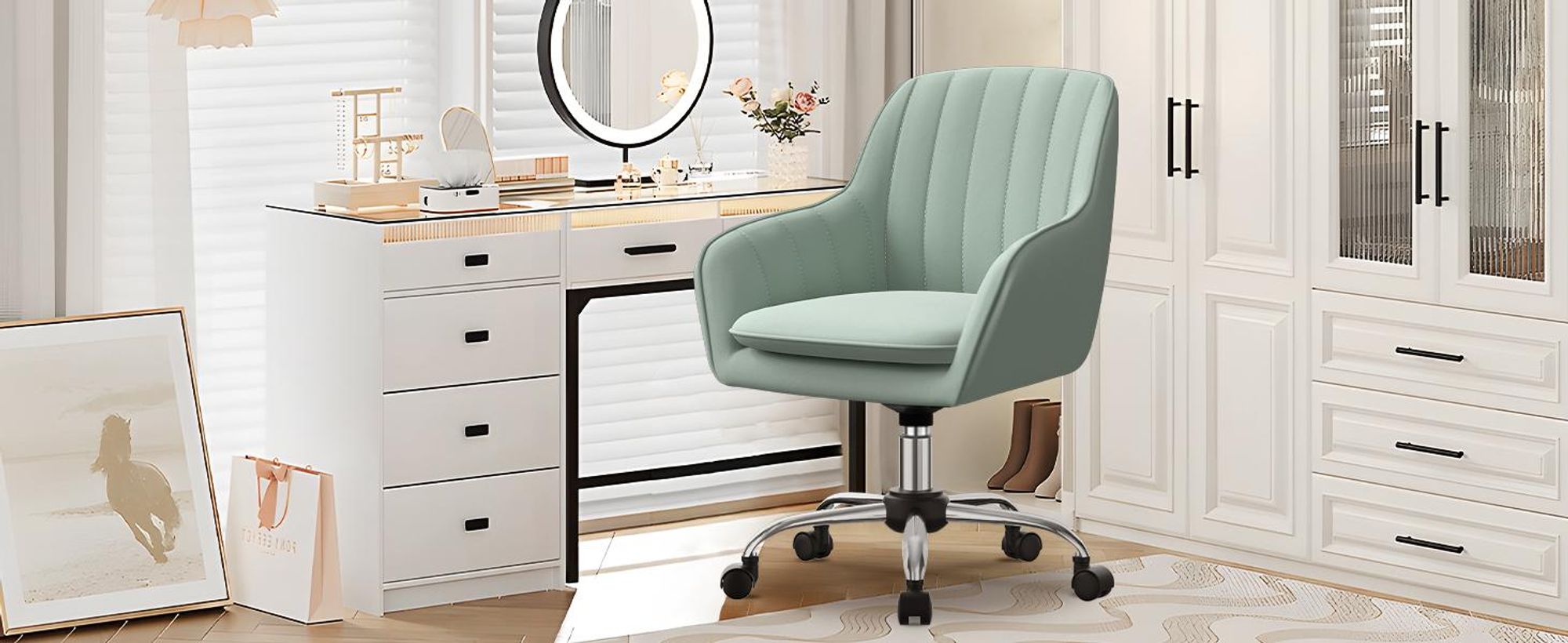 Portreen Bürostuhl, Drehstuhl,Homeoffice Stuhl,Schreibtischstuhl, bürostuhl ergonomisch, Chefsessel 150kg,Drehstuhl mit Rollen,Stuhl für Schminktisch