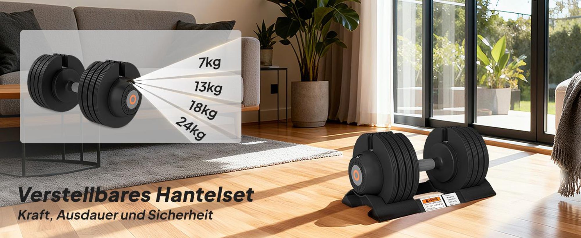 SPORTNOW Verstellbare Hantel, 7-24 kg Hantel mit Ablagefach, rutschfest Griff