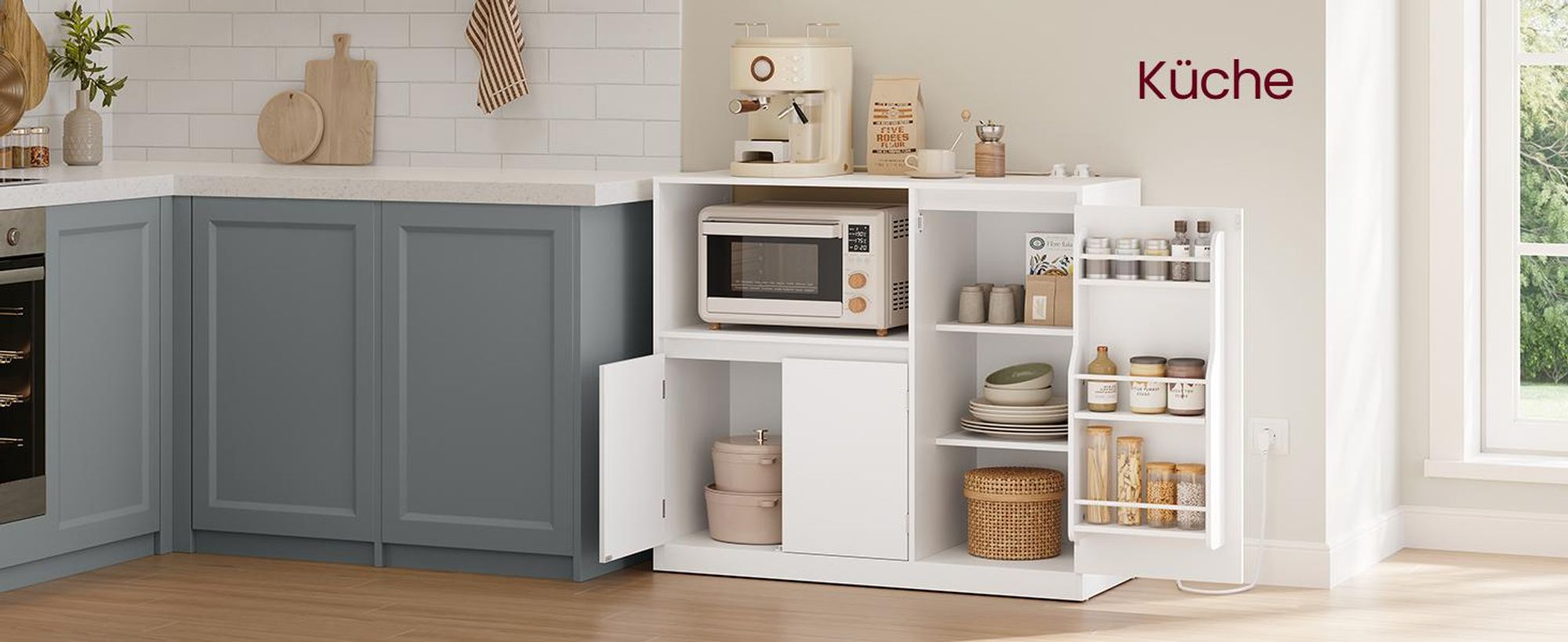 VASAGLE Mehrzweckschrank, Küchenregal, mit Türen, verstellbaren Einlegeböden, 40 x 90 x 90 cm, weiß