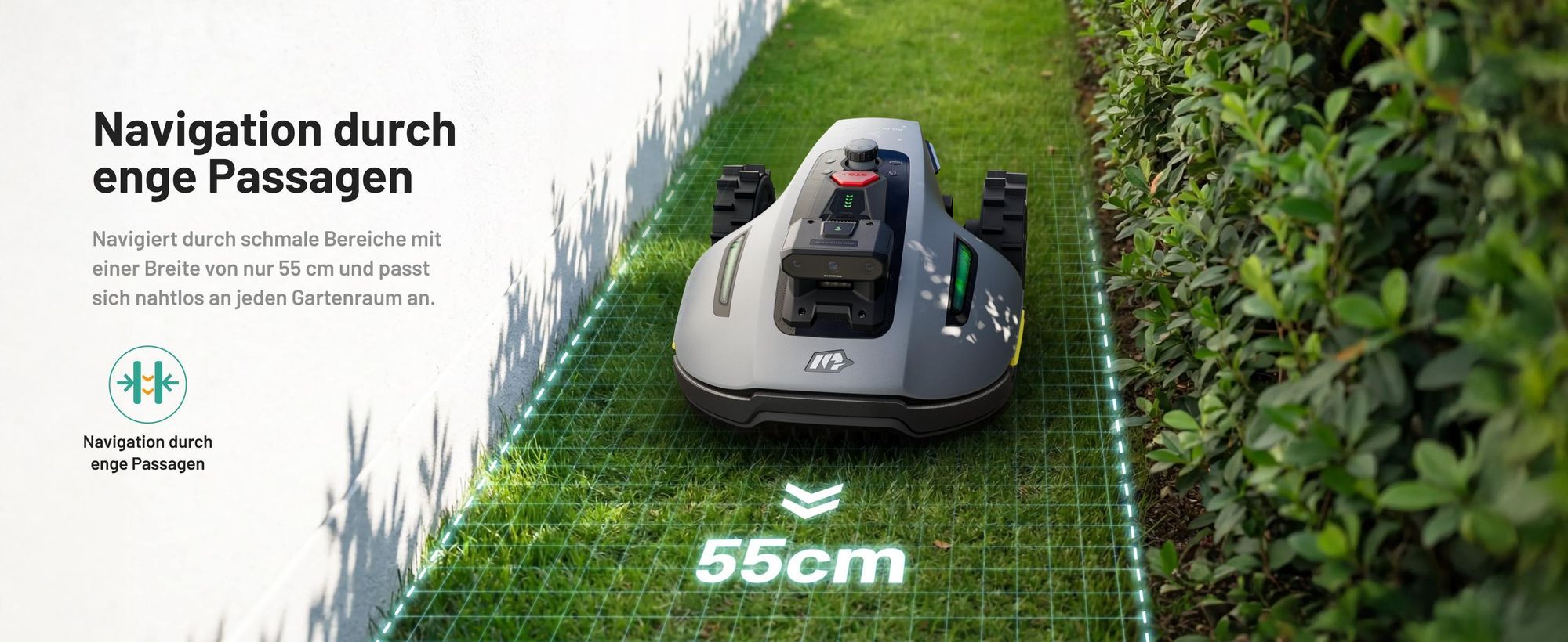 Mähroboter Mammotion YUKA Mini 2 800 mit Garage, Waschständer, bis 800 m², DropMow, Auto-Kartierung, Kantenschneiden, 4G-Modul, APP