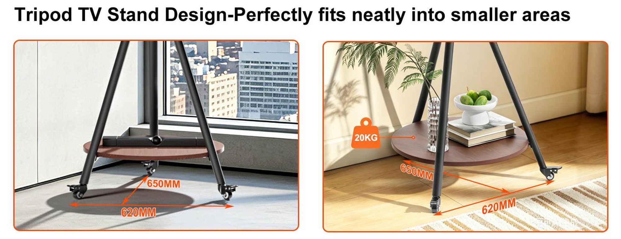 WISFOR TV Standfuss Rollbar für 40–75 Zoll Fernseher, TV Ständer mit Ablagen Höhenverstellbar bis zu 50 KG, Max. VESA 600 x 400mm, Schwarz