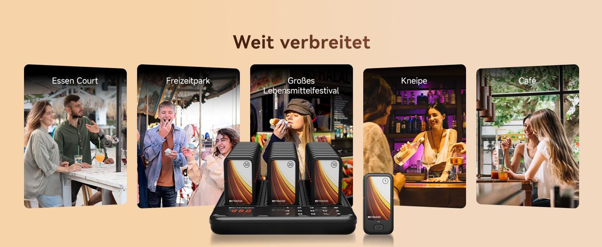 Retekess TD173P Pager Rufsystem, Restaurant Pager, 30 Pagers, 800M, Mit Stummschalttaste, 7 Anrufmodi, Gruppenanruf, Pager Gastronomie für Restaurant