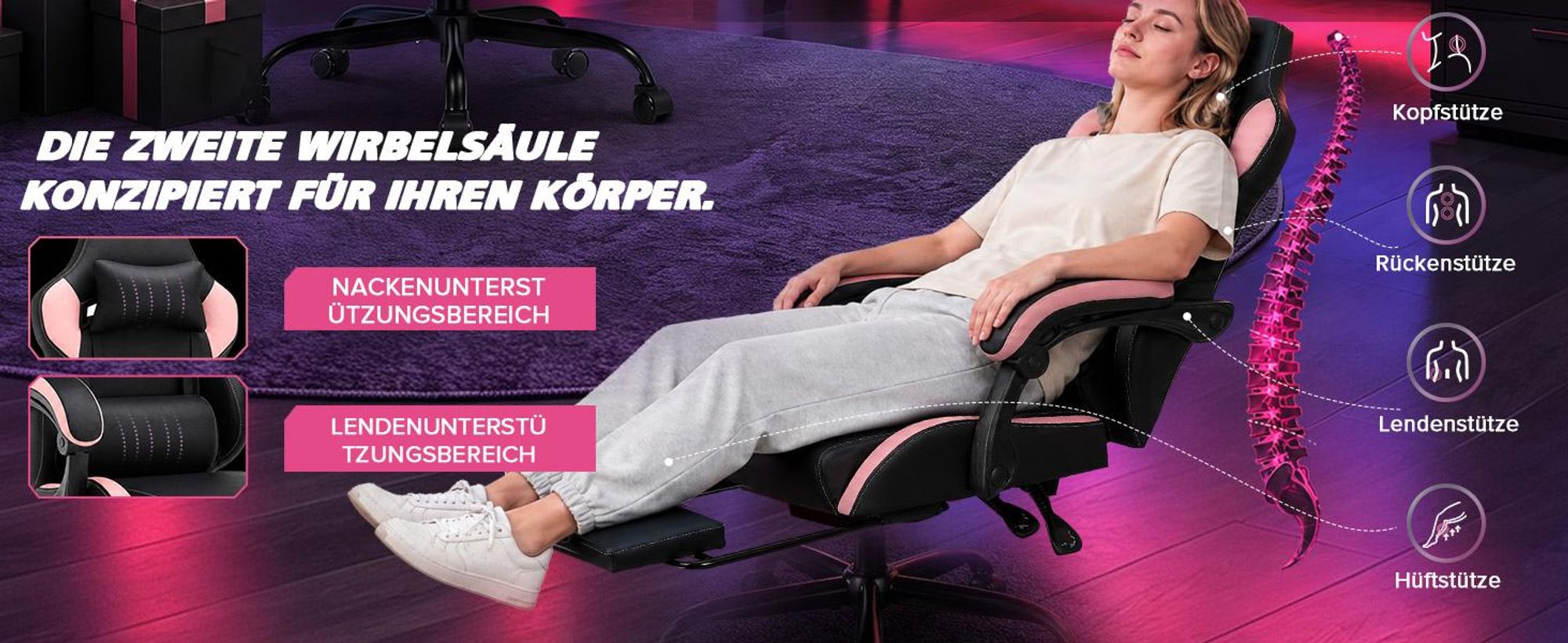 GTPLAYER Gaming Stuhl Bürostuhl Gaming Sessel mit Fußstütze, Ergonomischer Gamer Stuhl mit Verbundenen Armlehnen, Höhenverstellbaren Schreibtischstuhl