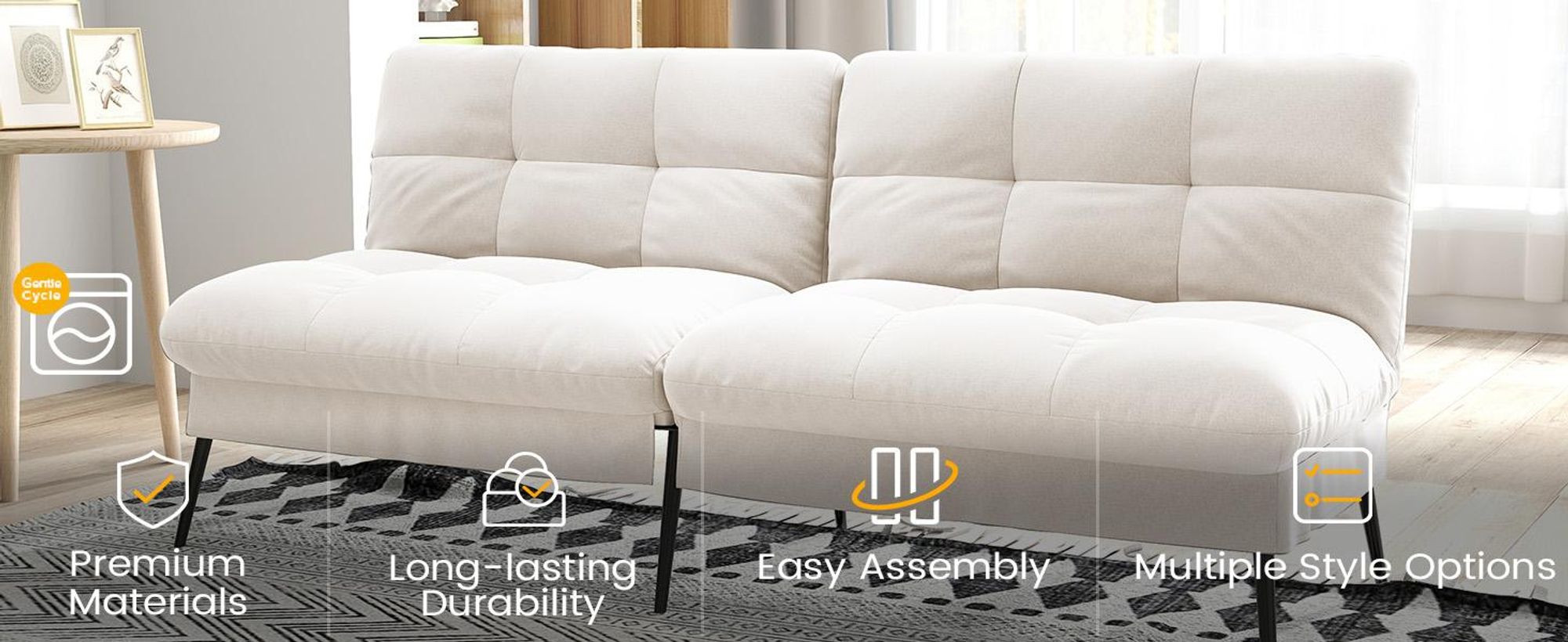 COMHOMA Sofa Schlafsofa mit Schlaffunktion, überzug Futon Klappsofa, Bettcouch, ecksofa, Couch Gästebett, 3-Sitzer Sofa, mit verstellbare Rückenlehne