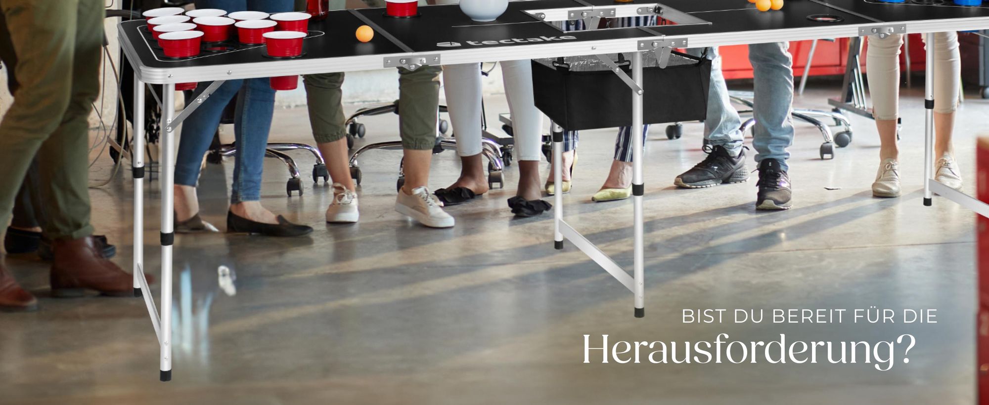 tectake® Aluminium Bierpongtisch Beer Ball Blitz mit Eisfach, klappbar inklusive 100 Bechern und 6 Bällen