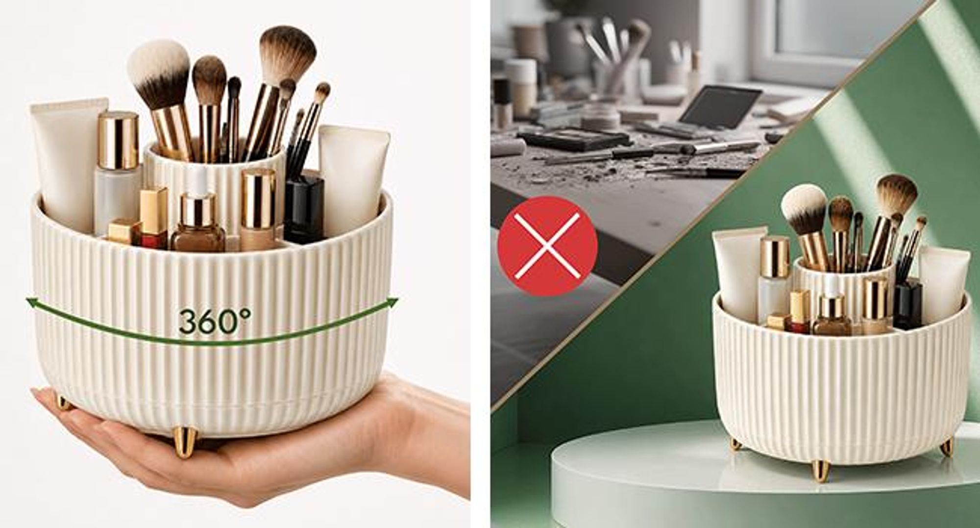 KRUMAD Kosmetik Organizer drehbar 360°, Make-up Organizer mit 5 Fächern, Parfümhalter, Pinselhalter, Kosmetikbox für Bad, Schminktisch und Büro
