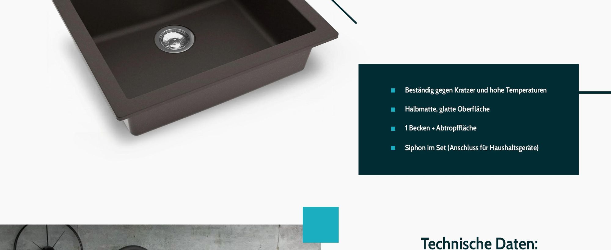 Granitspüle - Spülbecken - Küchenspüle - 57 x 50 cm - Espresso Brown - Einbauspüle - Hochwertig - Kratzfest - Modernes Design, mit Siphon, Mojito 60